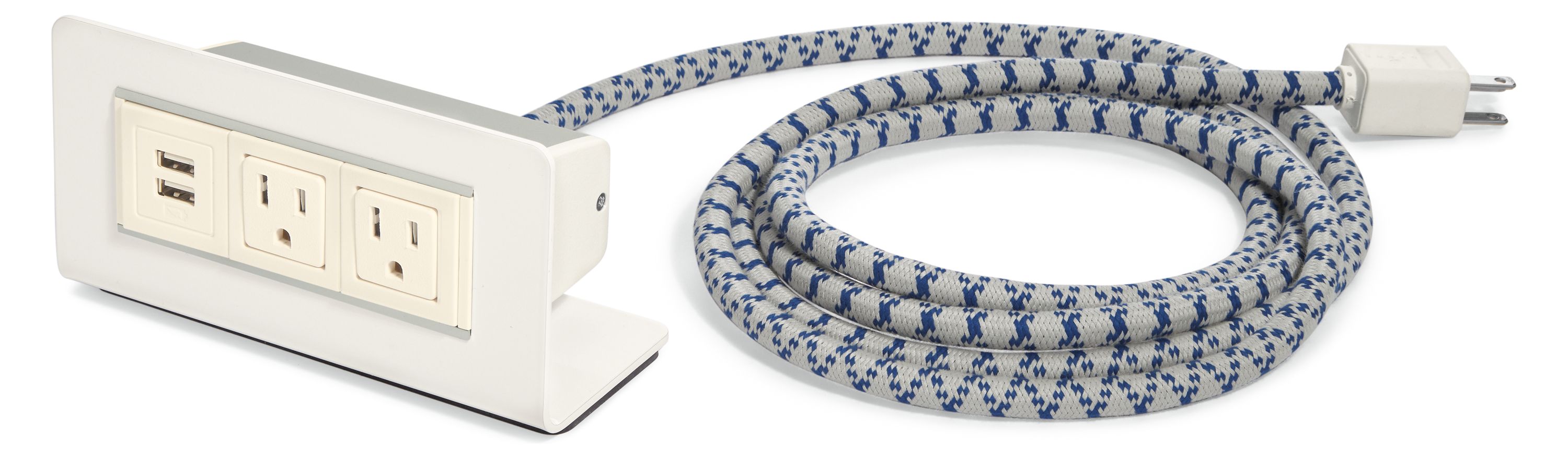 Axil® Tabletop Power & Charging Outlet in White with Fog/Peacock Cord