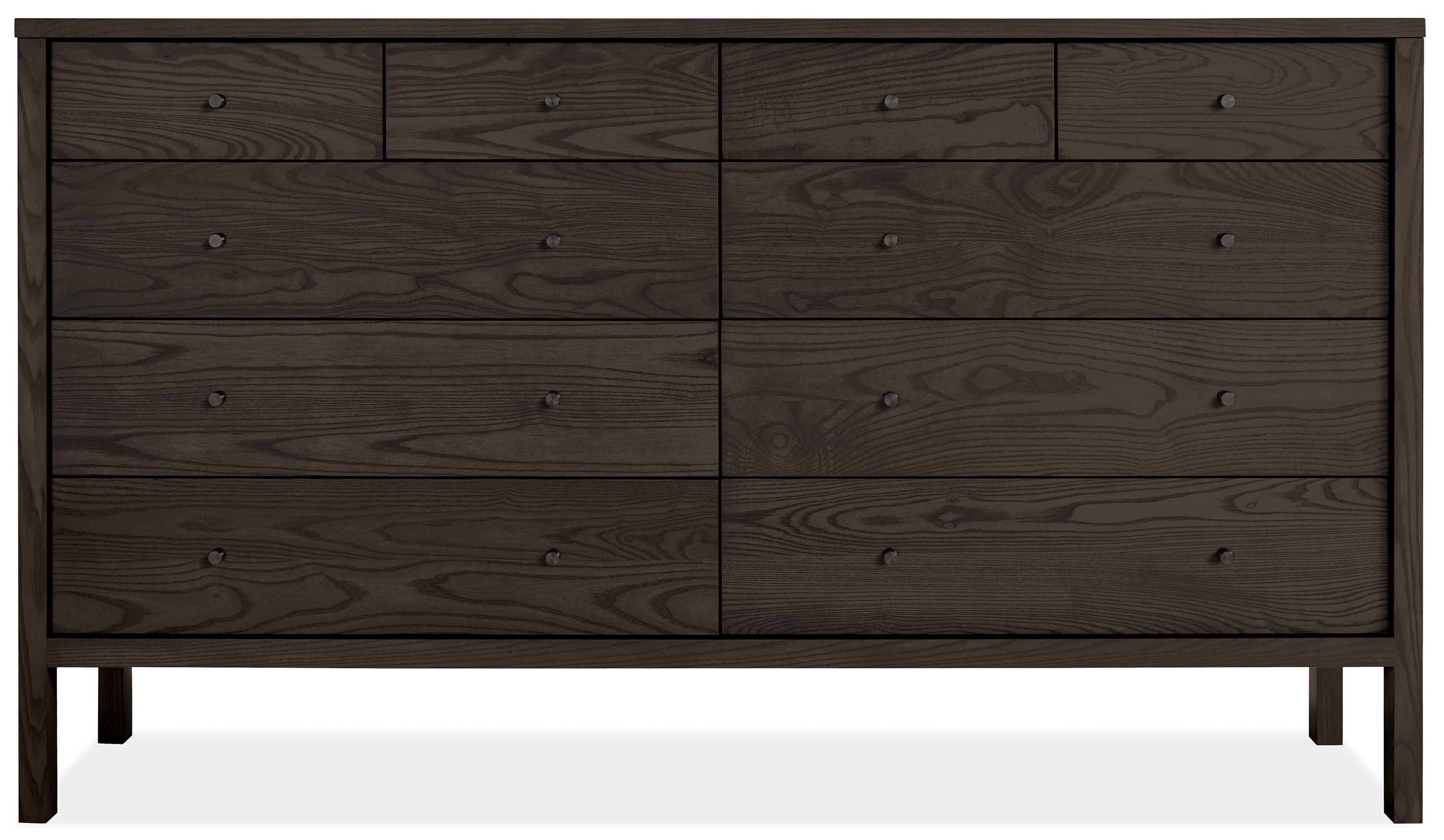 Emerson 72w 18d 42h Ten-Drawer Dresser in Charcoal w/Natural Steel Knobs
