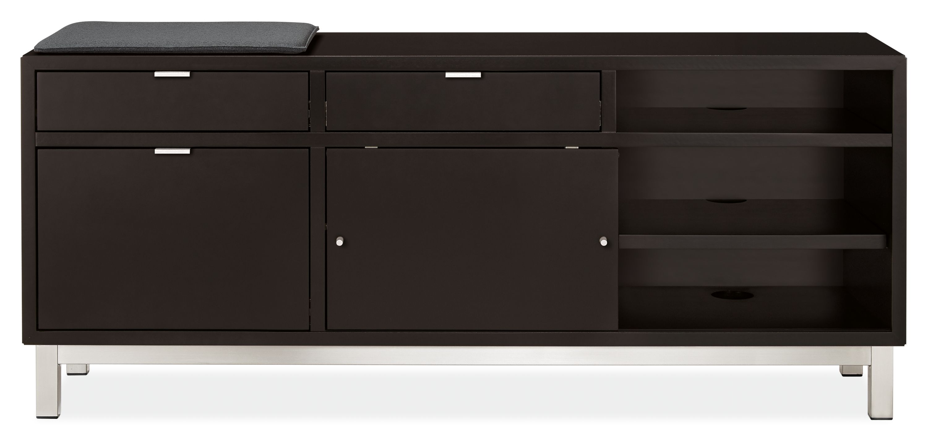 Copenhagen 60w 16d 25h L-File Drawer Bench in Ebony w/Stainless Base & Cushion