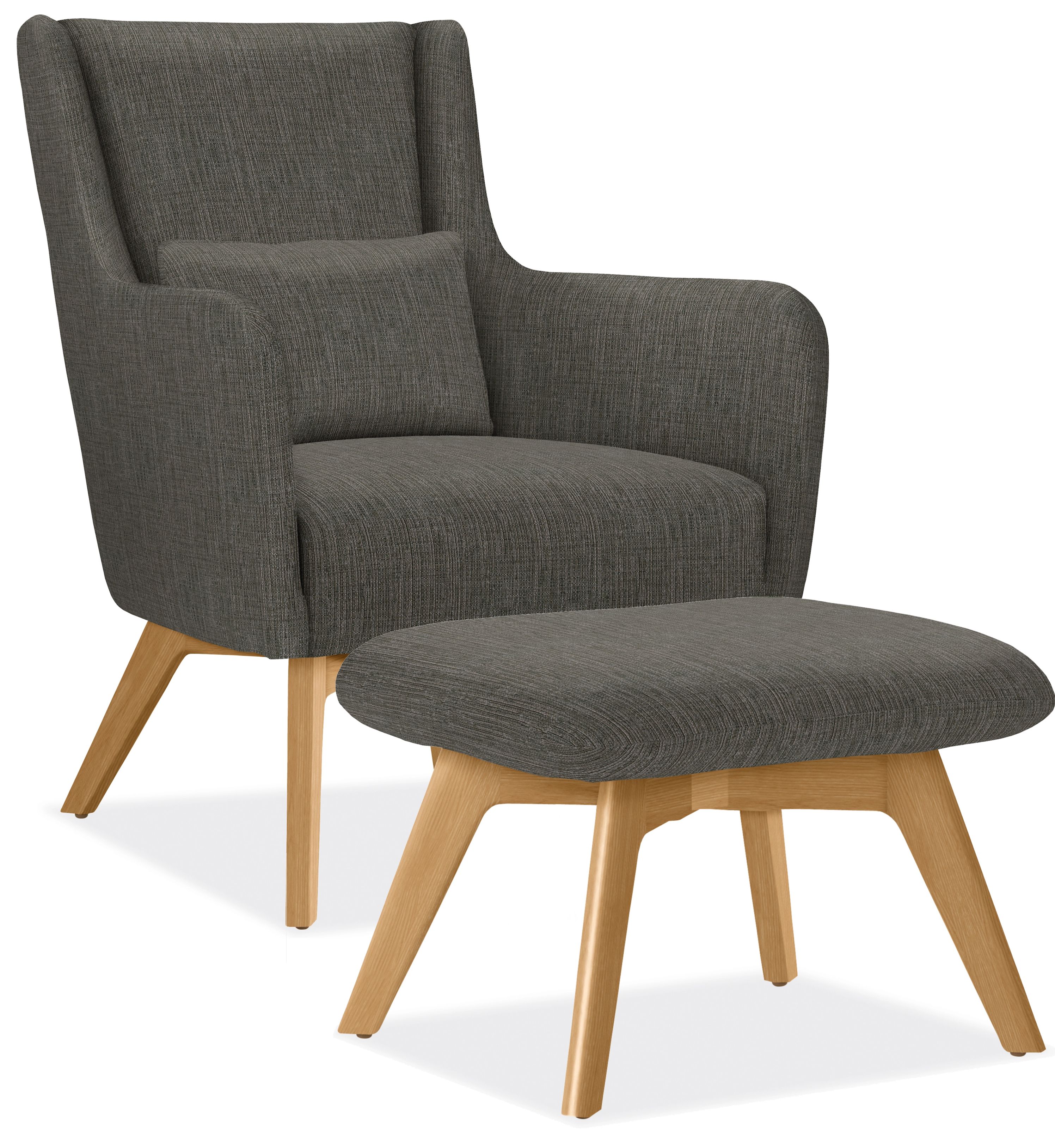 Hillard Chair and Ottoman in Briar Charcoal with White Oak