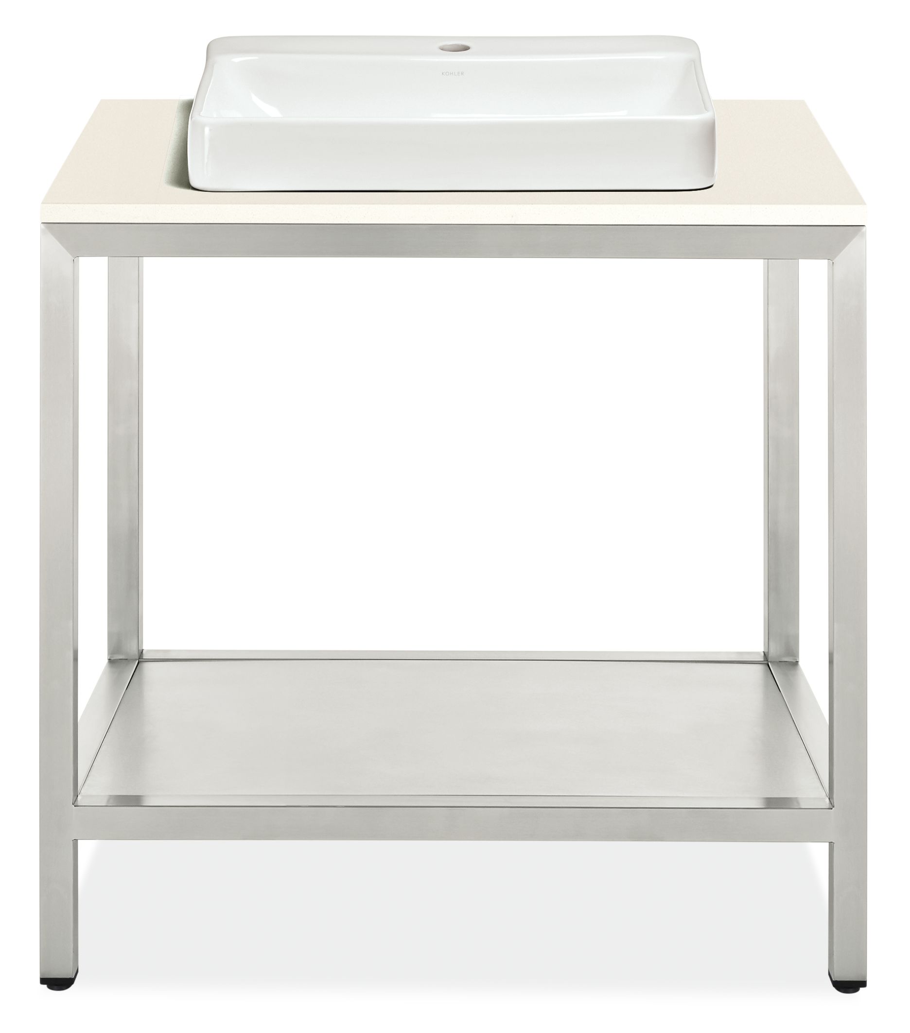 Parsons 36w 21.75d 37.25h Vanity in SS w/White Top & 1-Hole Vox Vessel Sink