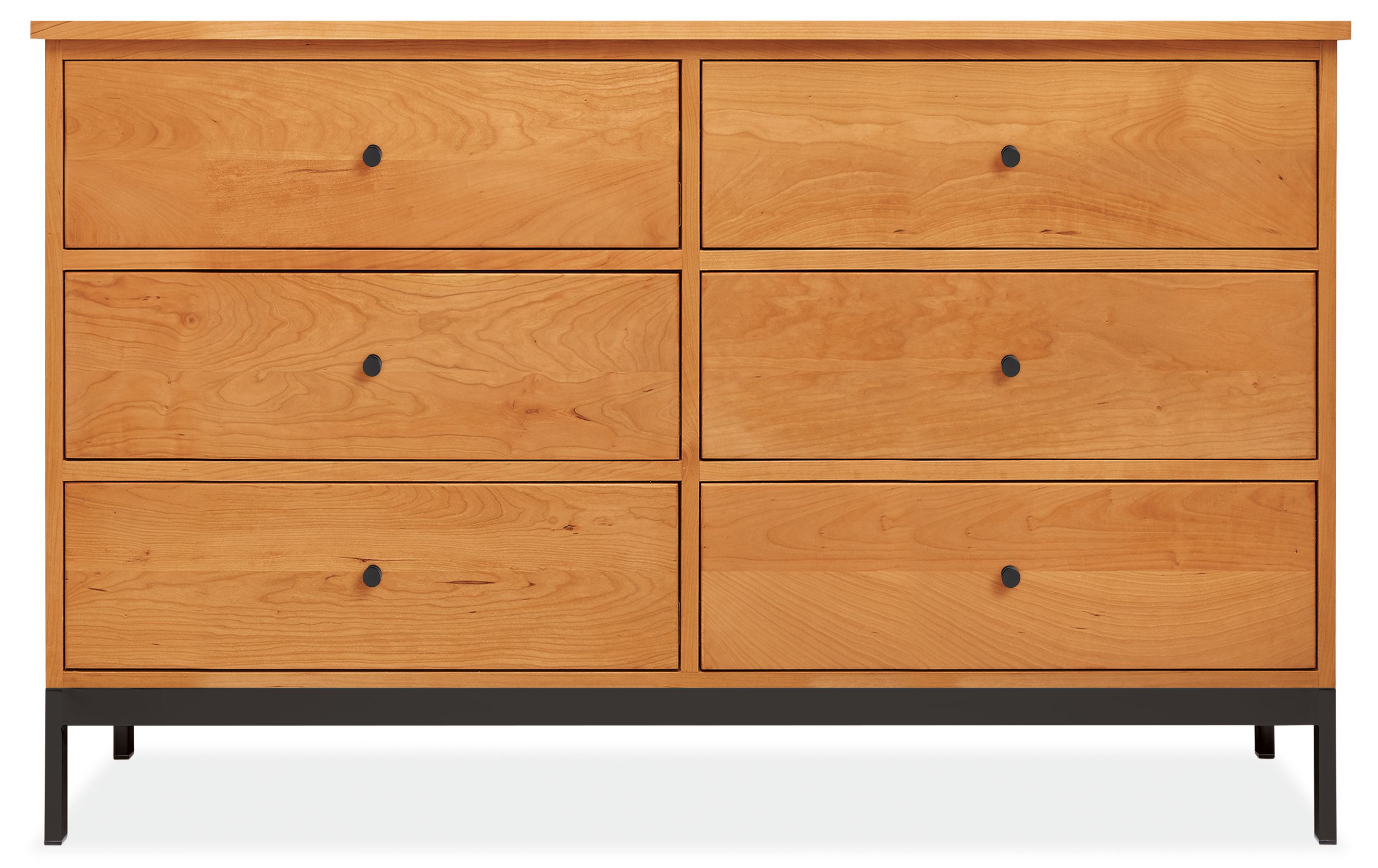 Linear 56w 20d 32h Six-Drawer Dresser in Cherry w/Natural Steel Base & Knobs