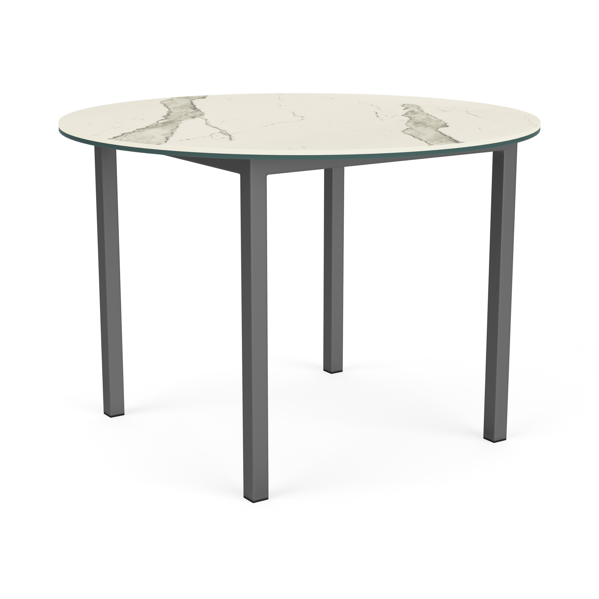 Parsons 42 diam 1.5" Outdoor Table in Graphite with Ceramic Top in Marbled White