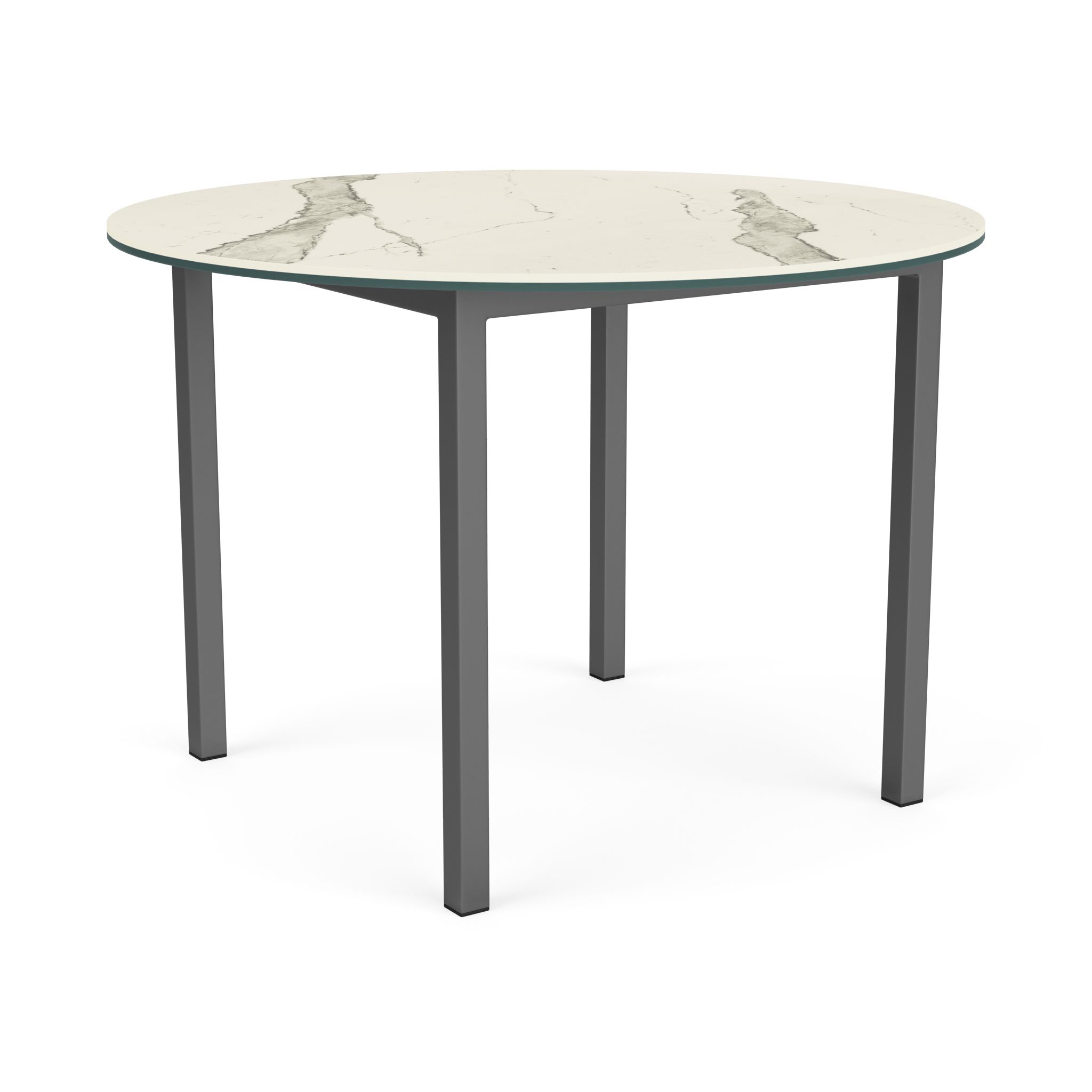 Parsons 42 diam 1.5" Outdoor Table in Graphite with Ceramic Top in Marbled White