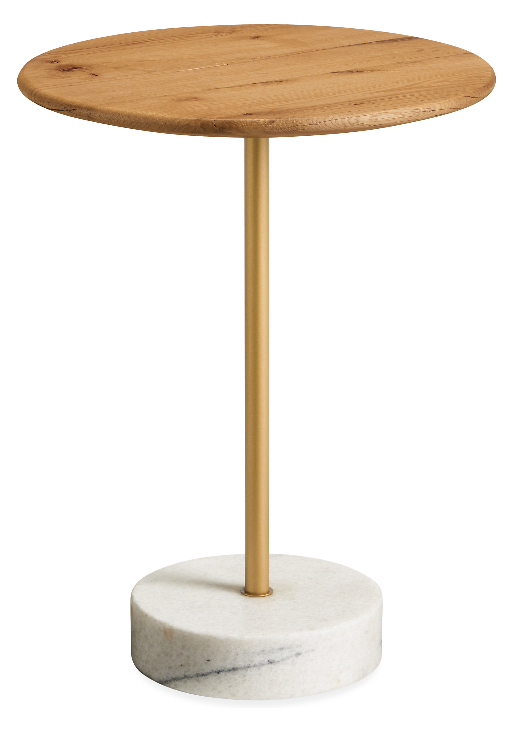 Arlington 14 diam 18h End Table in Brushed Gold with Reclaimed White Oak