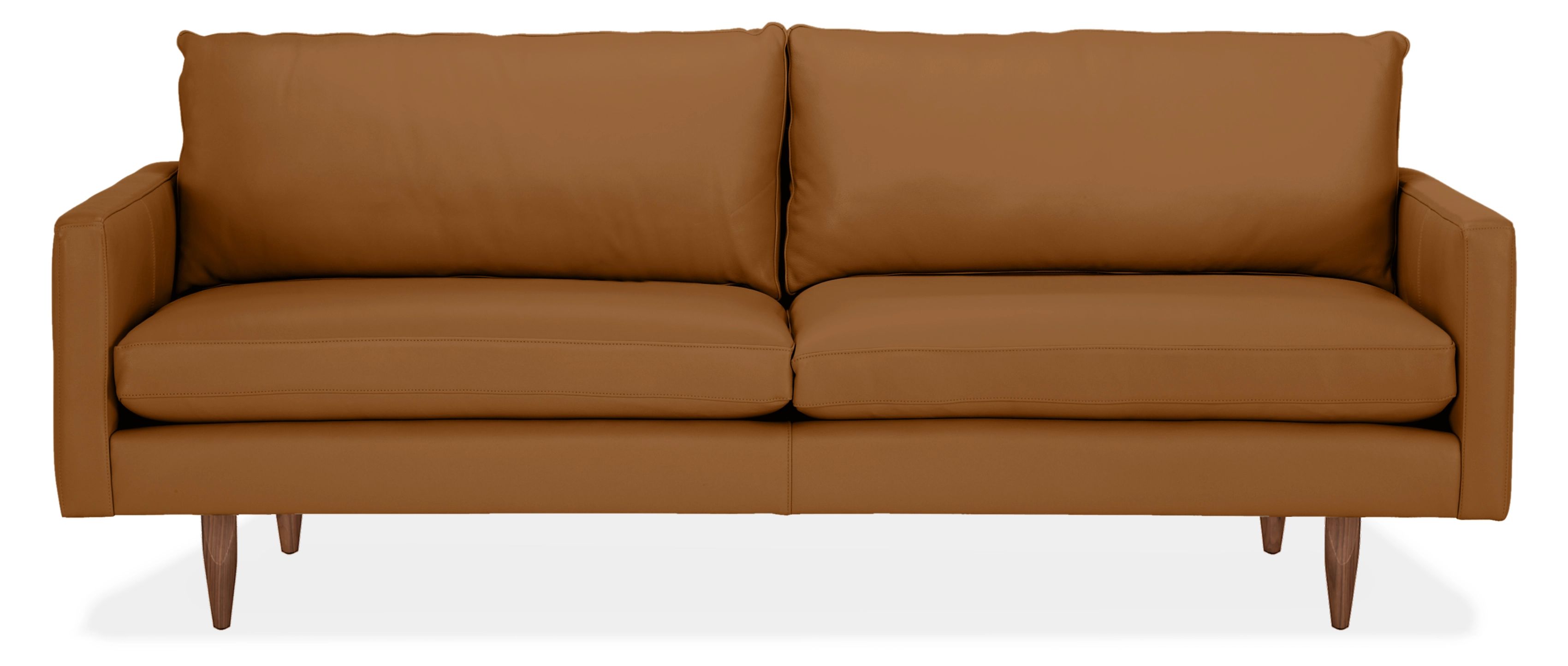 Jasper 86" Sofa in Lecco Camel Leather with Tapered Walnut Legs