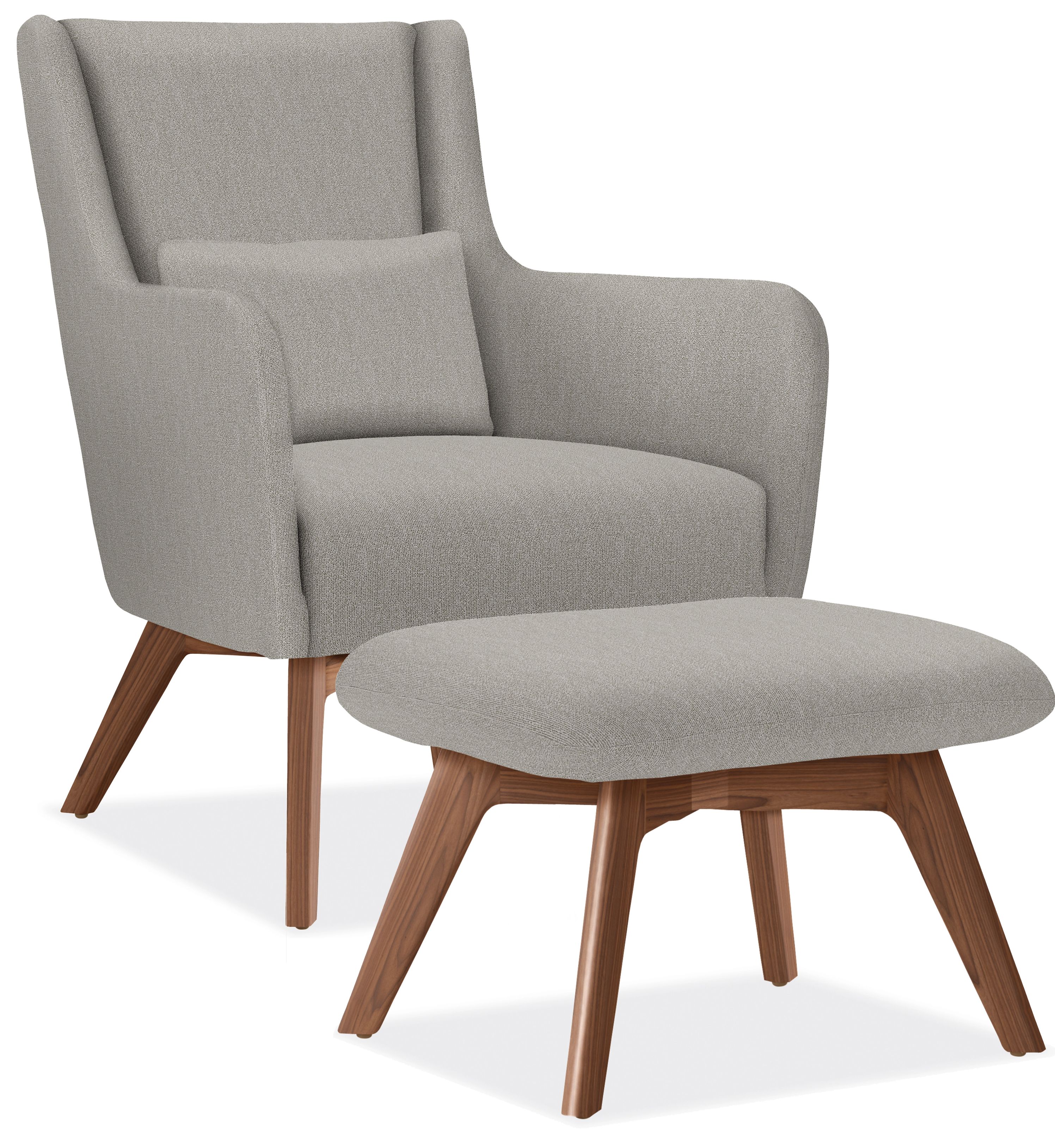 Hillard Chair and Ottoman in Boyer Grey with Walnut