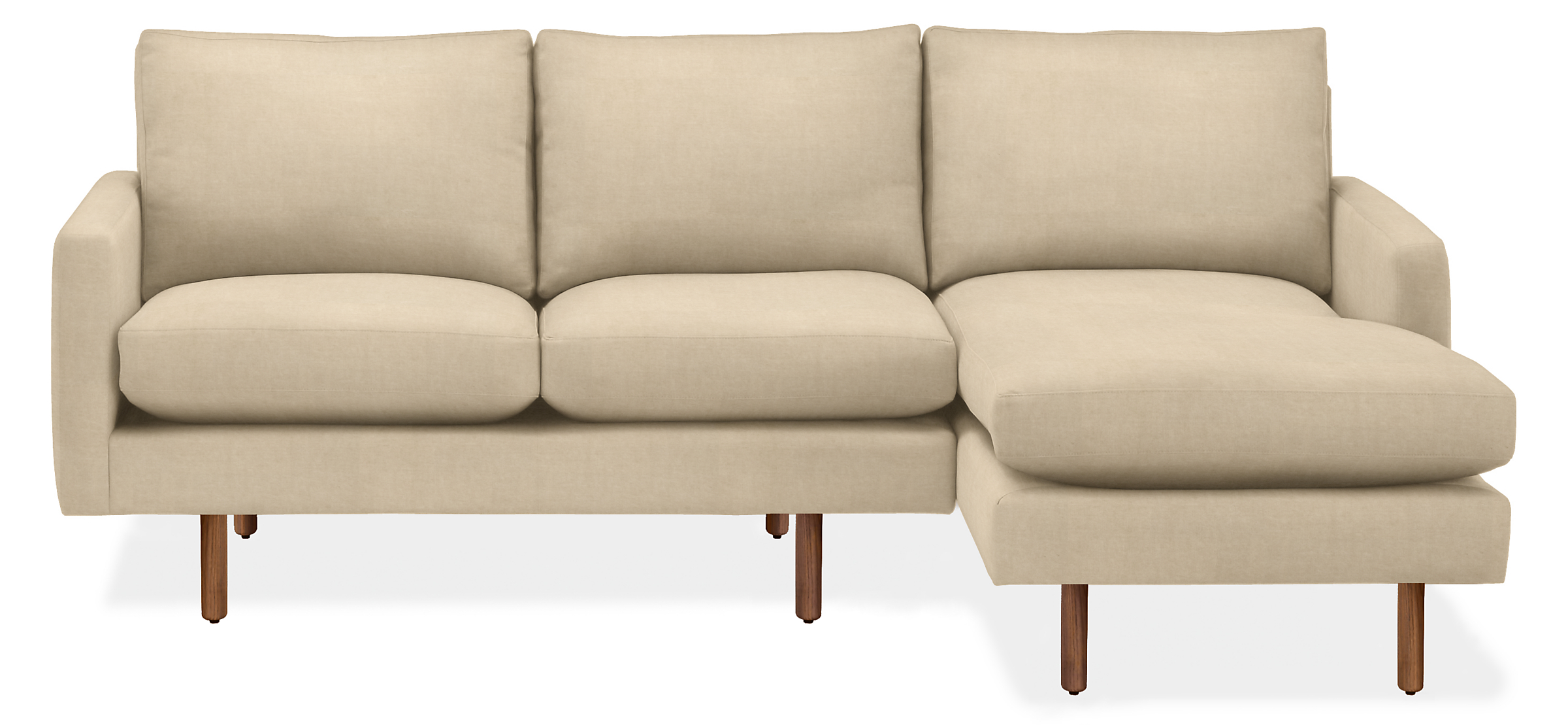 Jasper 87" Sofa with Right-Arm Chaise in View Wheat with Round Walnut Legs