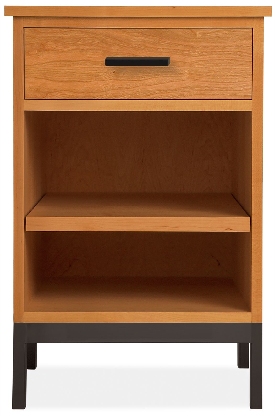 Linear 18w 18d 28h One-Drawer Nightstand in Cherry with Natural Steel