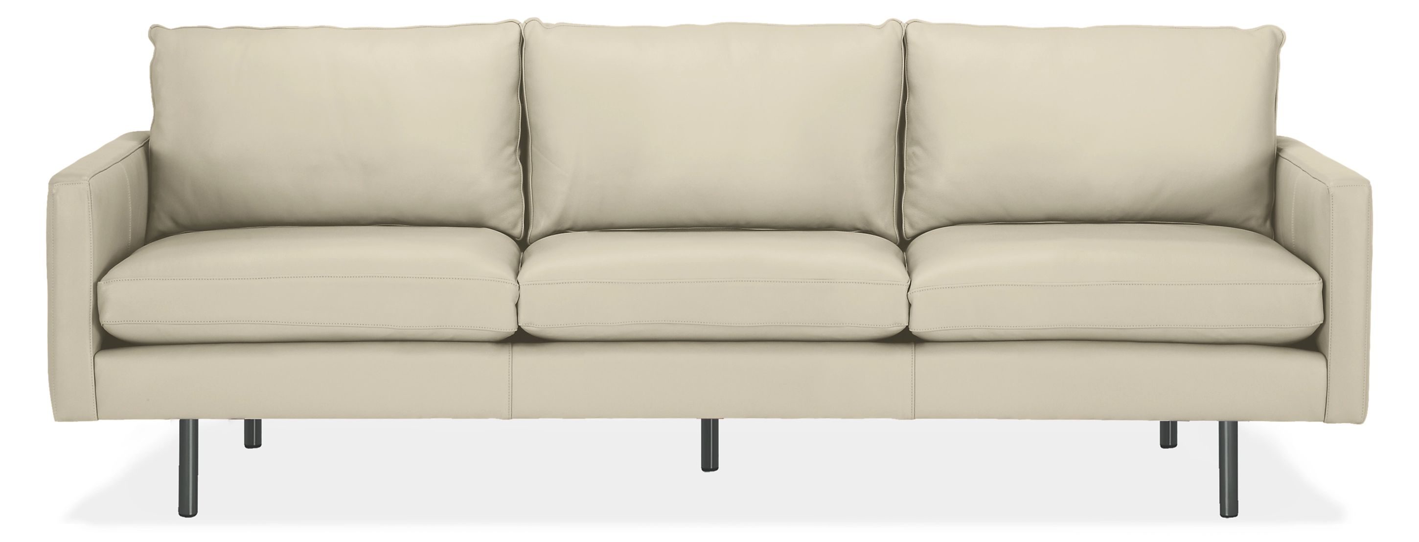 Jasper 96" Three-Cushion Sofa in Urbino Ivory Leather with 1.25r Graphite Legs