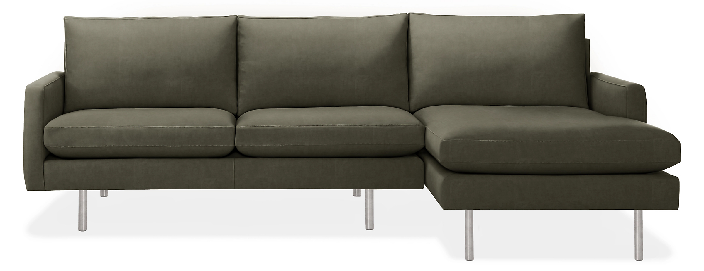 Jasper 104" Sofa with Right-Arm Chaise in View Pewter with Stainless Steel Legs