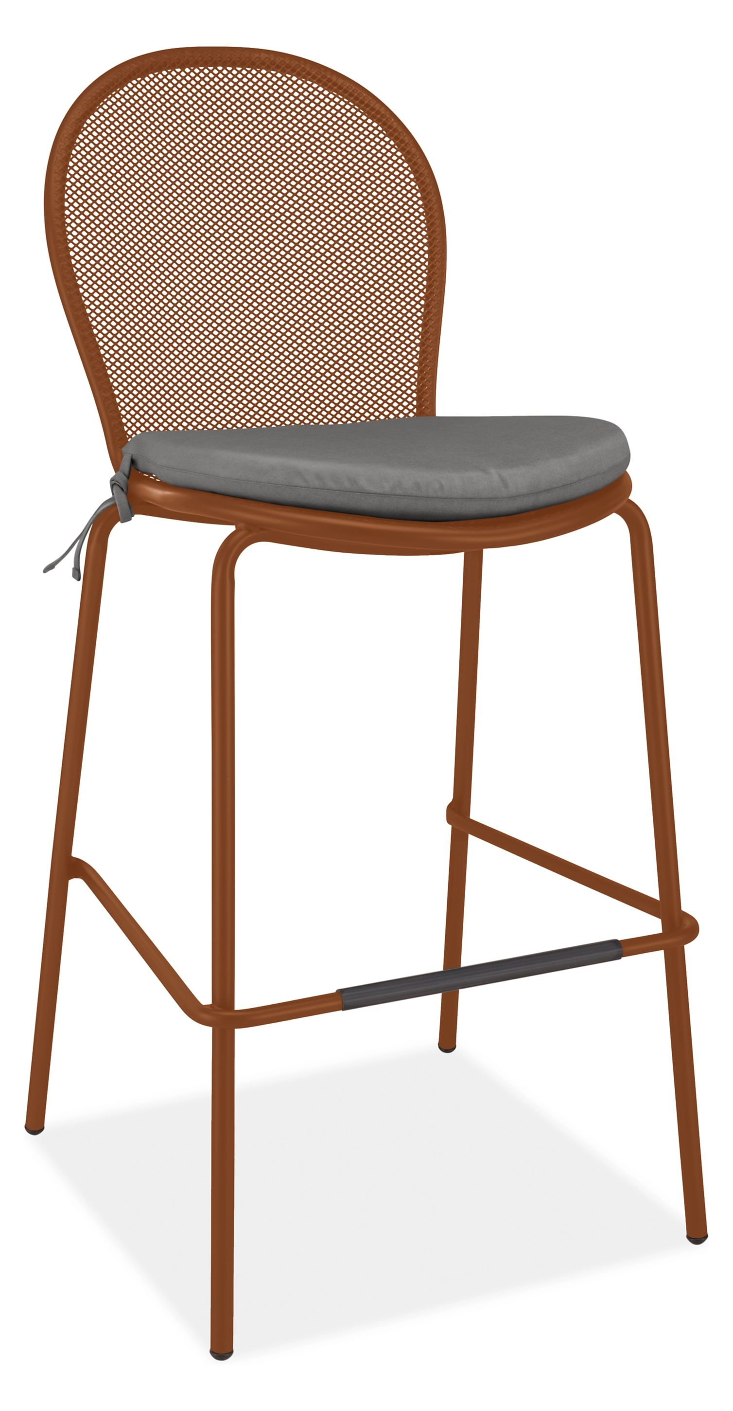 Rio Bar Stool in Cognac with Cushion in Sunbrella Canvas Slate