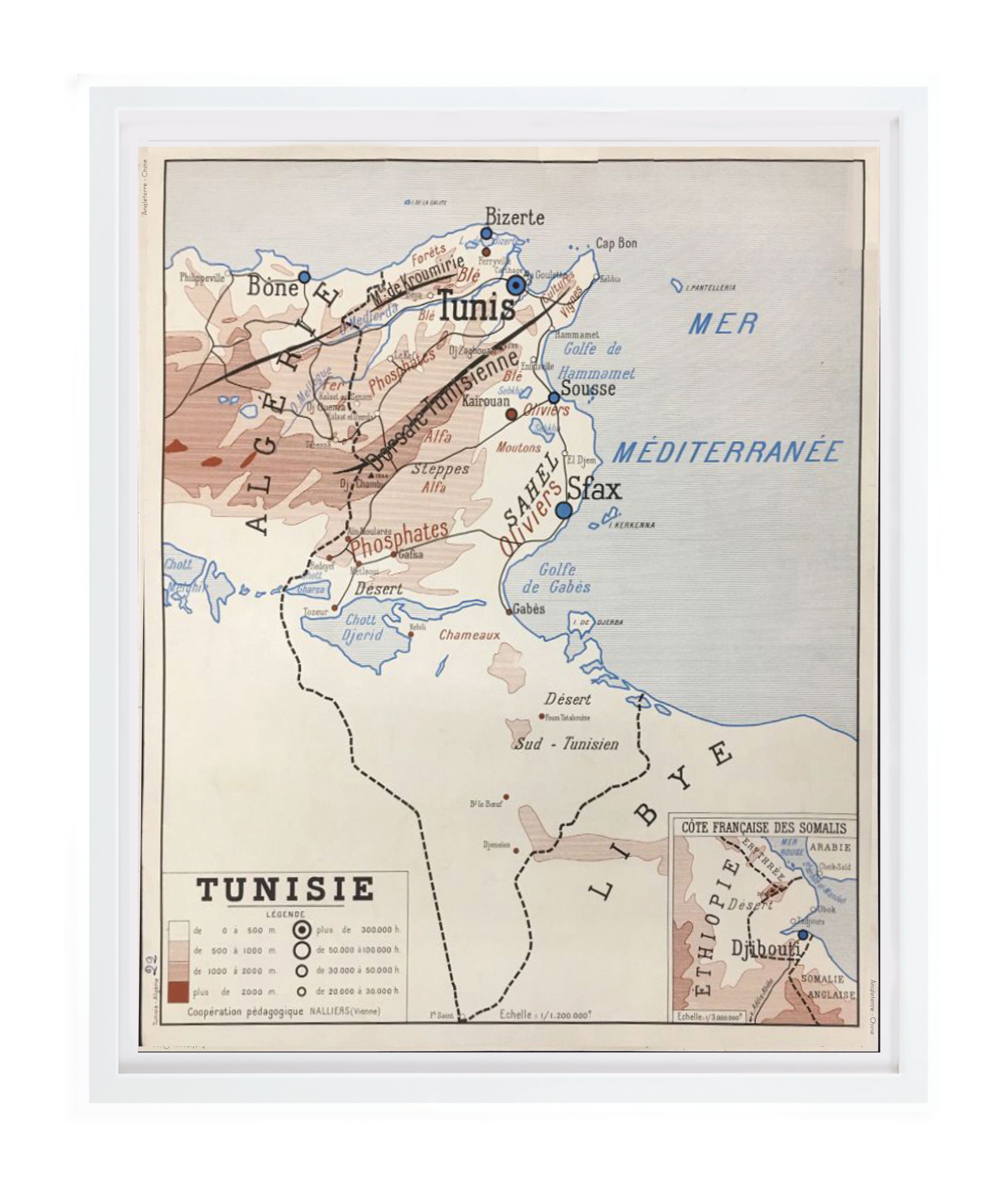 Vintage French School Map with White Frame