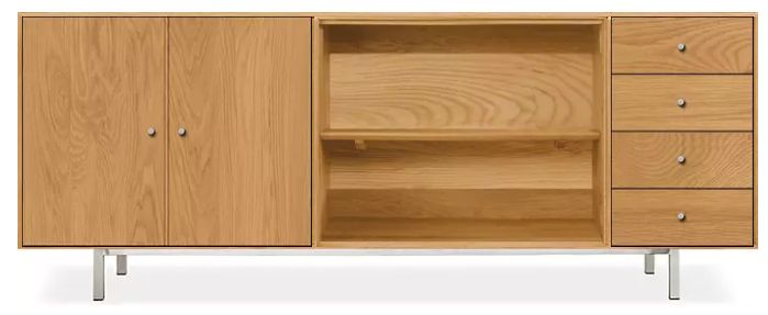 Hudson 82w 16d 32h Cabinet in White Oak with Stainless Steel