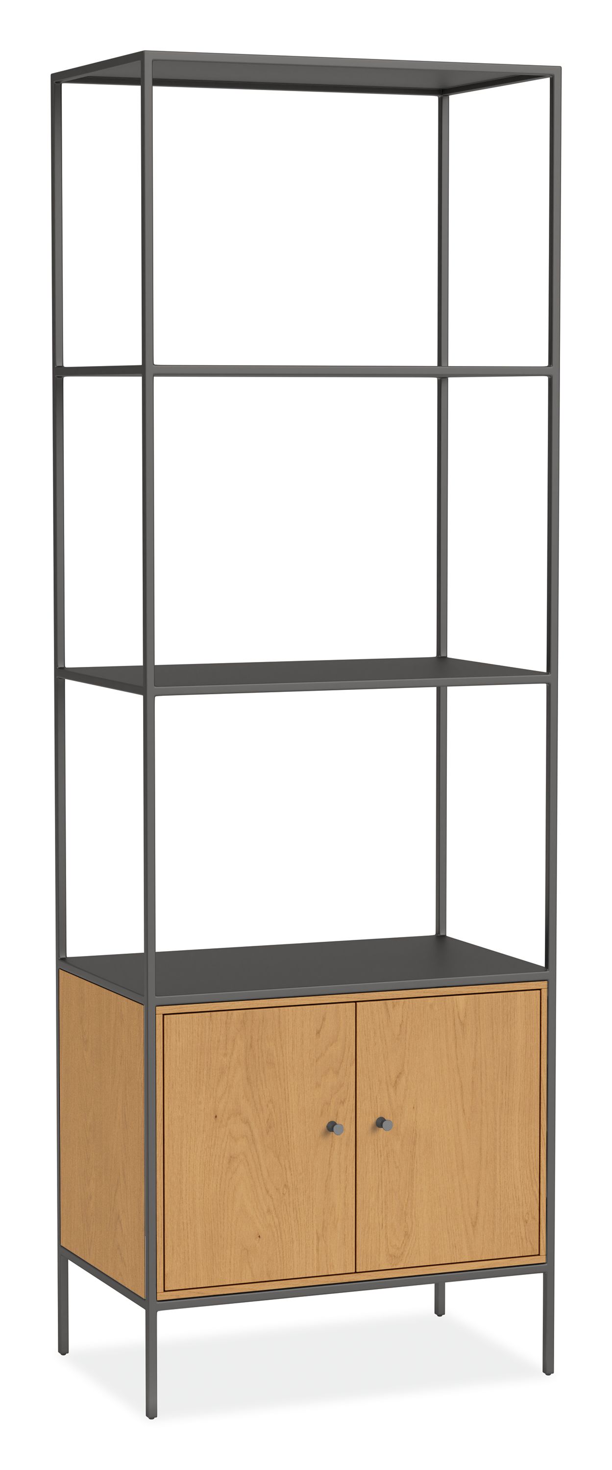 Slim 24w 15d 72h Bookcase in Natural Steel w/White Oak Two-Door Inserts