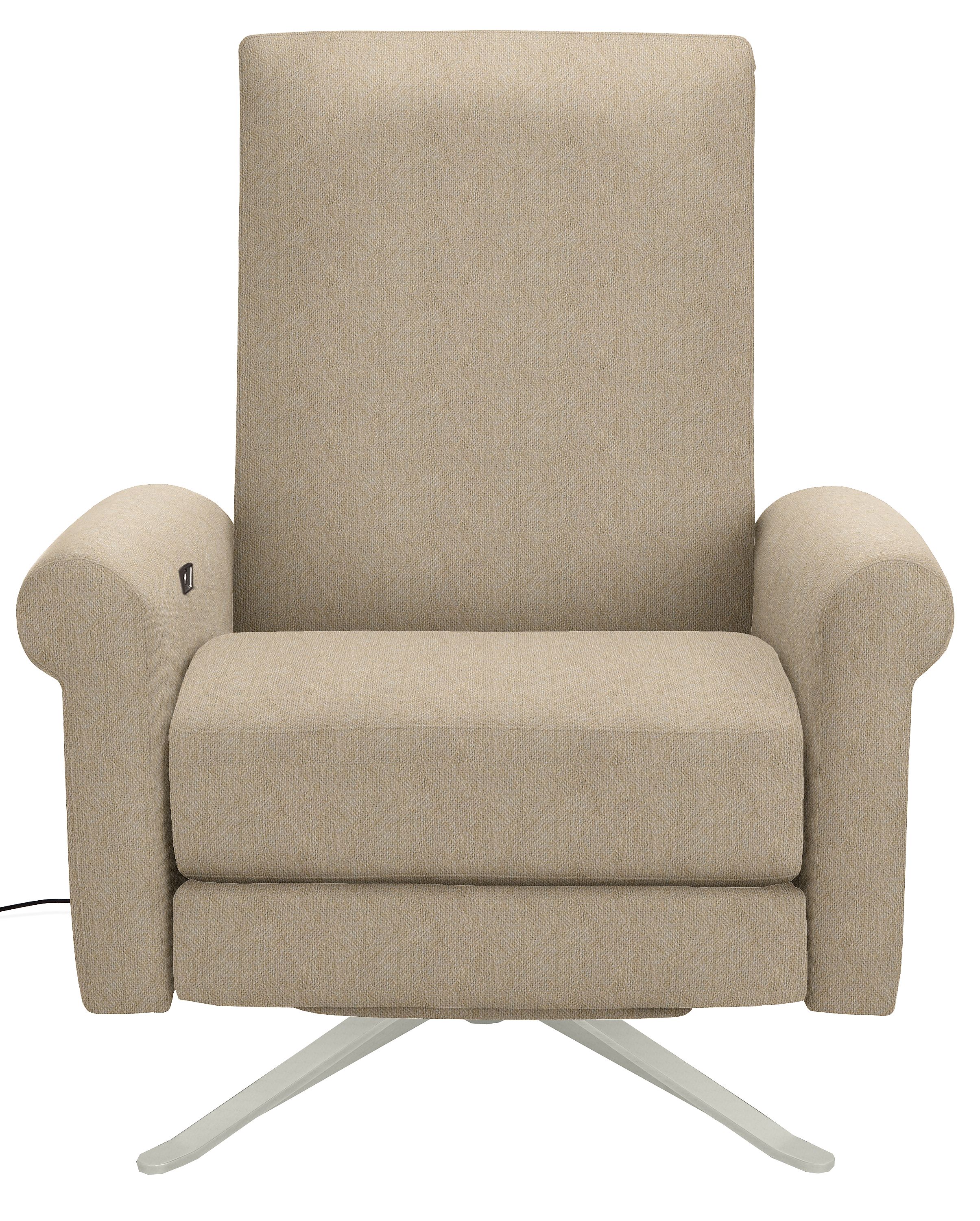 Arlo Select Power Recliner Rolled-Arm in Tatum Oatmeal w/Polished Nickel Swivel