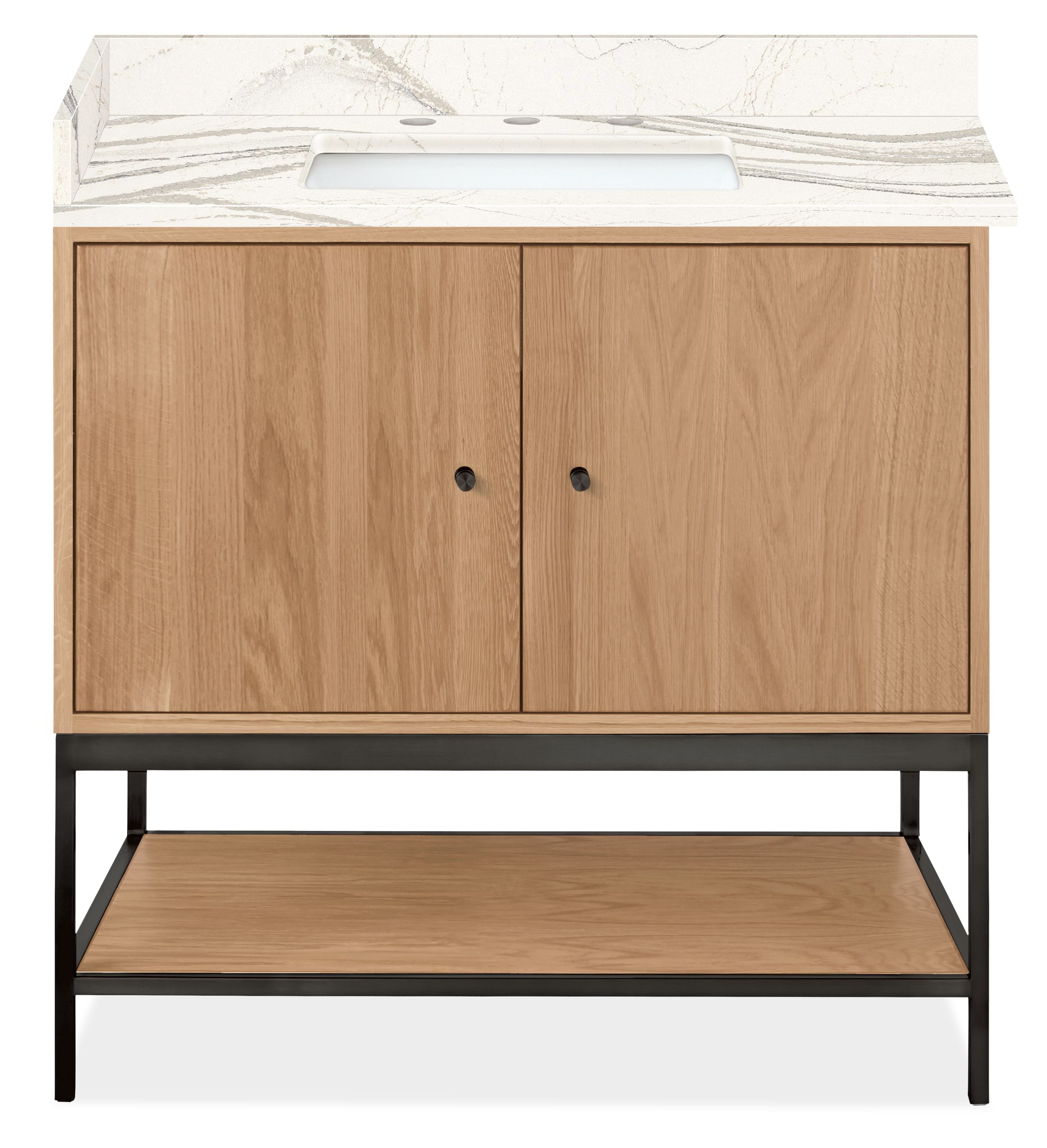 Linear 35.25w 21.75d SGL Vanity w/Shelf & Right Overhang w/Brittanica & Rye Base