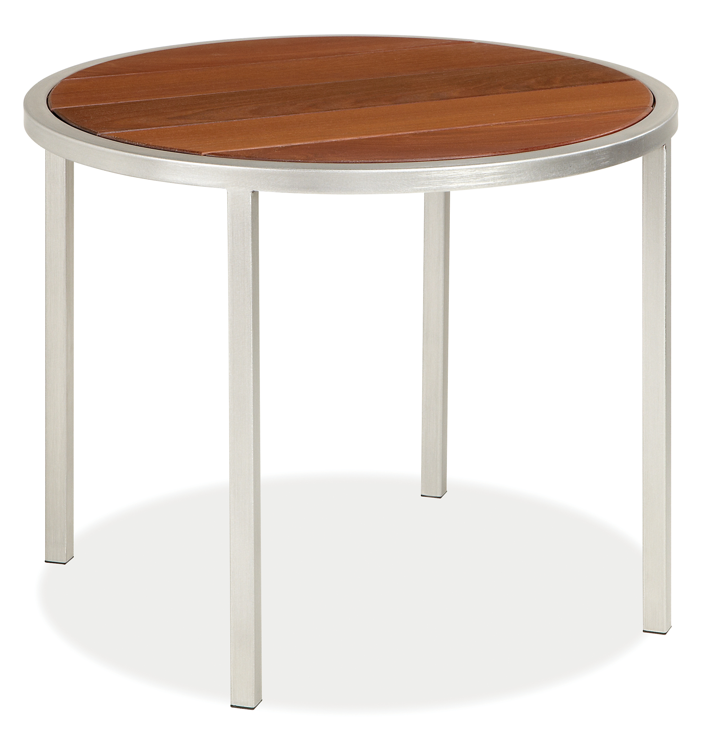 Montego 27 diam 22h Round Side Table in Ipe with Stainless Steel