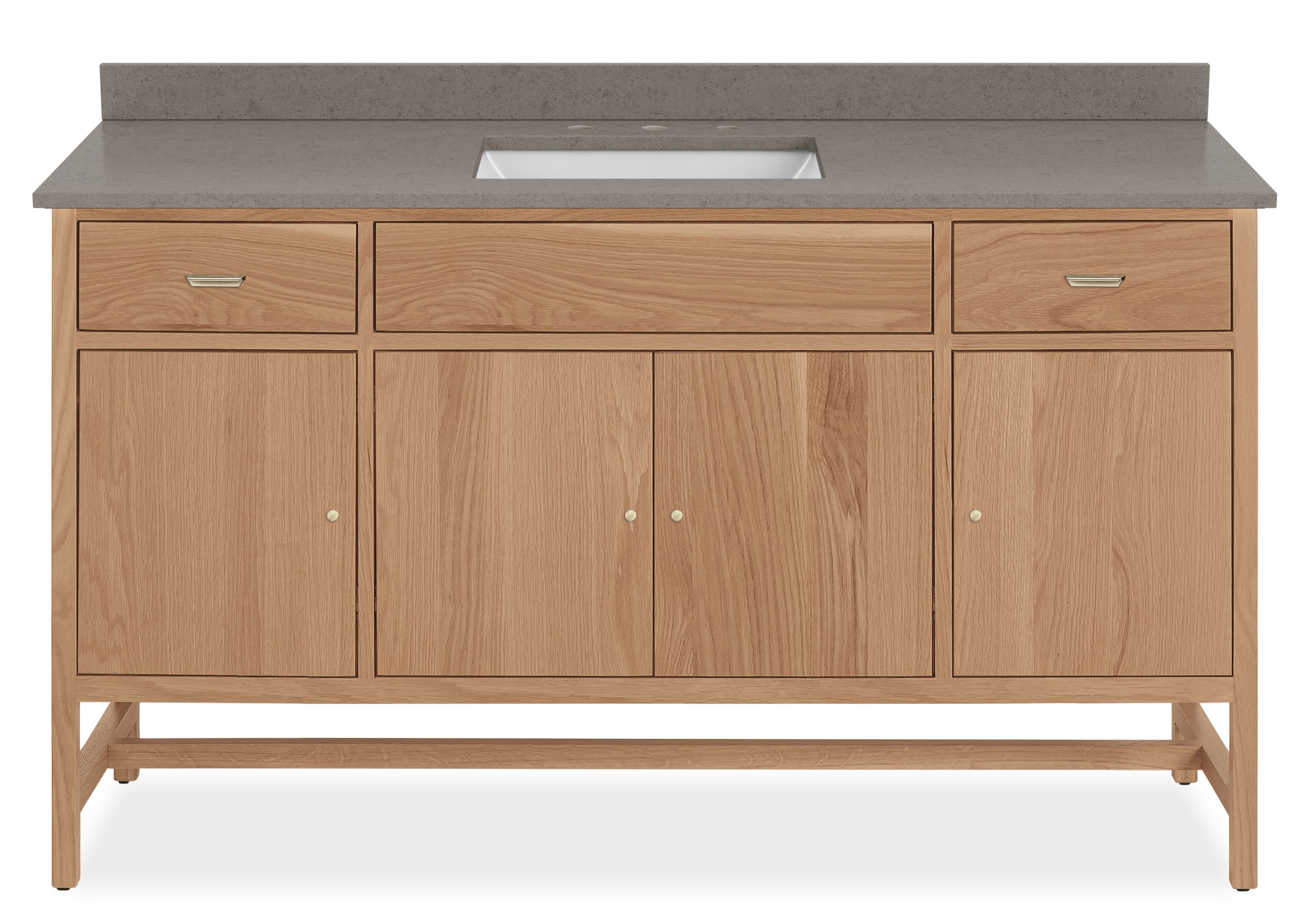 Berkeley 60w SGL Vanity/Left & Right Overhang/Fog 3-Hole Rectangle Sink/Rye Base