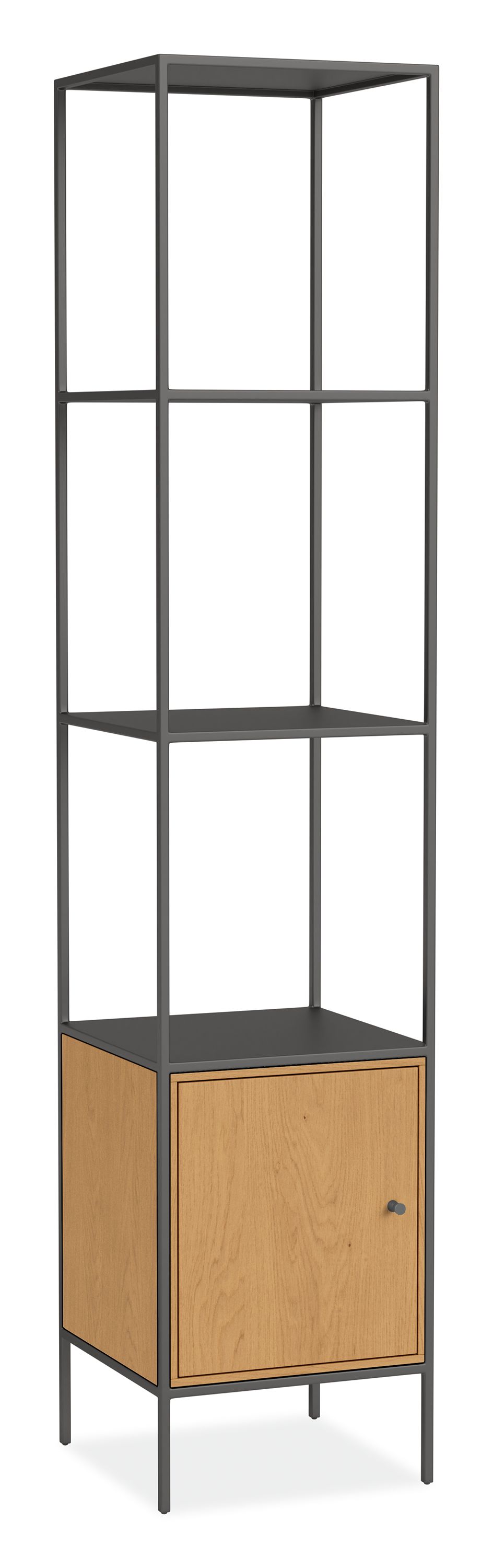 Slim 15w 15d 72h Bookcase in Natural Steel w/White Oak One-Door Insert