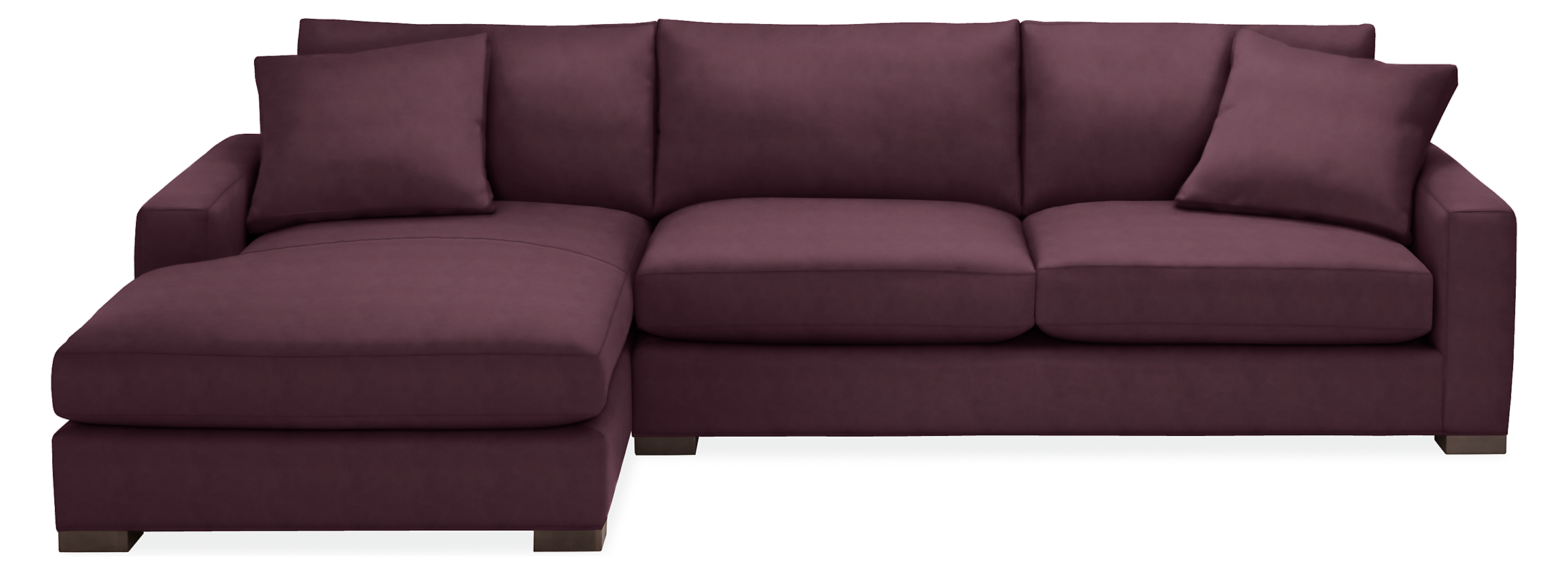 Metro Deep 124" Sofa w/Left-Arm Chaise in View Eggplant with Charcoal Legs