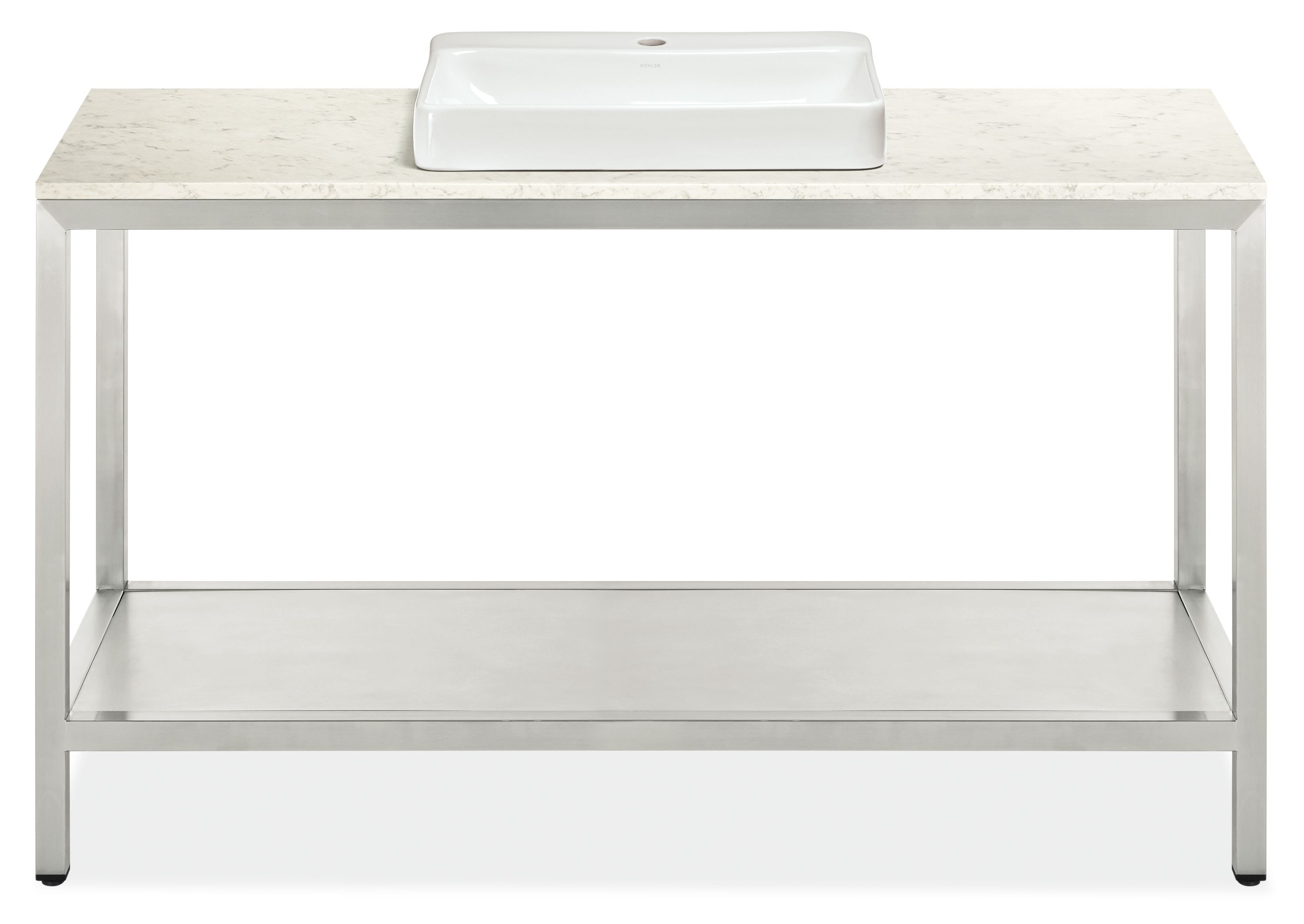 Parsons 60w 21.75d 37.25h Bath Vanity in SS w/MBLD WHT Top & 1-Hole Vessel Sink