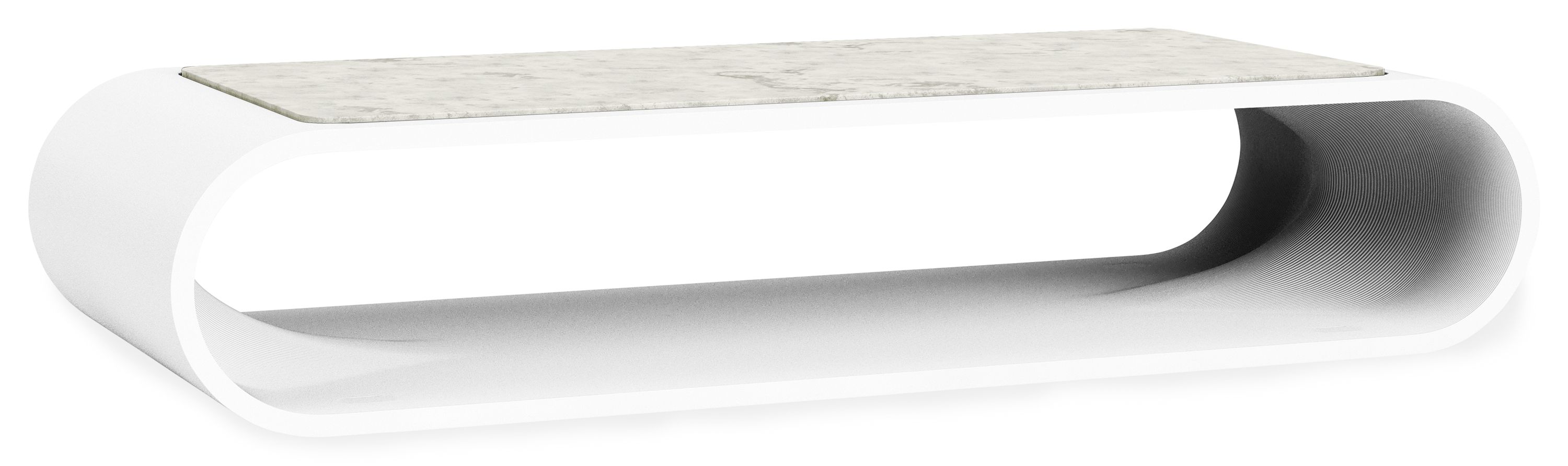Tangent 72w 30d 15h Outdoor Coffee Table in White Composite w/Marbled White Top