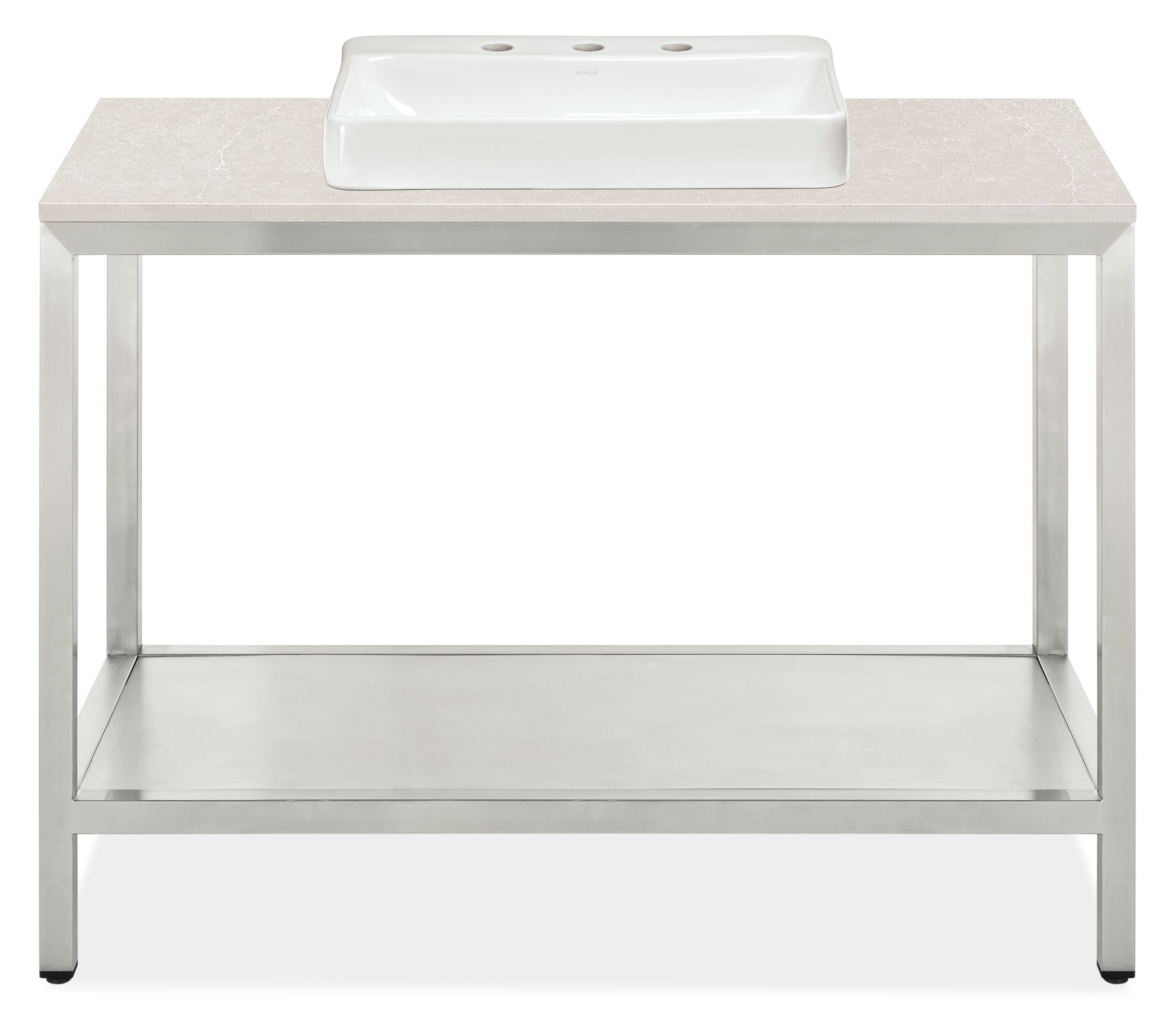 Parsons 48w 21.75d 37.25h Vanity in SS w/Light Grey Top & 3-Hole Vox Vessel Sink