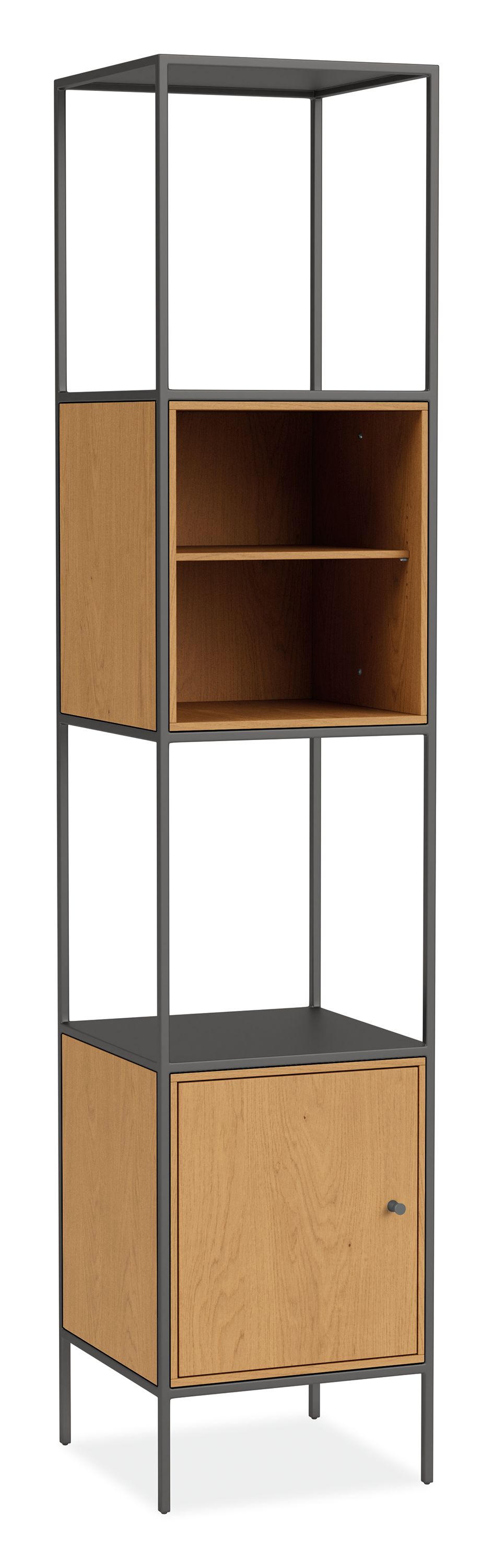 Slim 15w 15d 72h Bookcase in Natural Steel w/White Oak One-Door/Open Insert