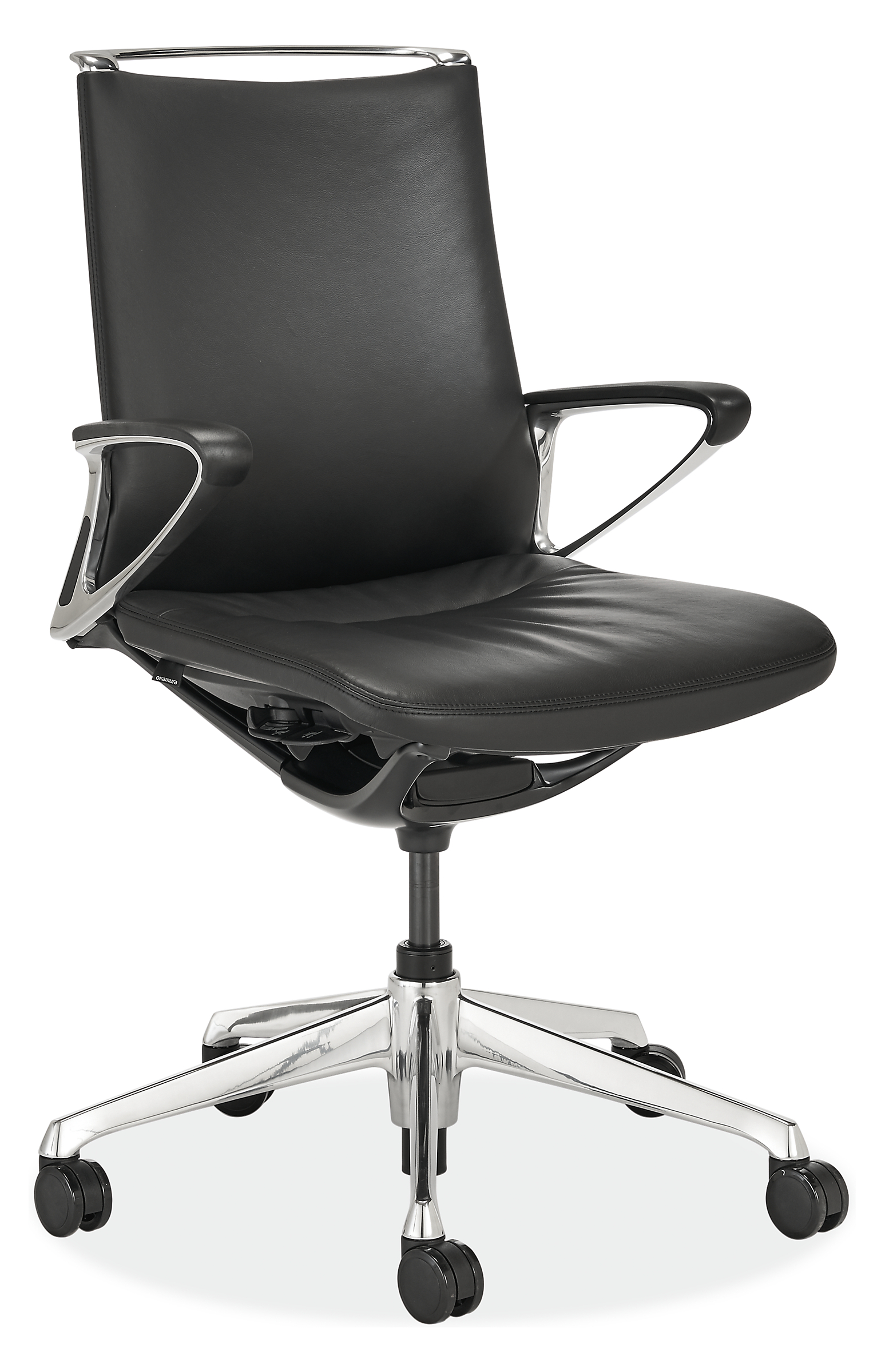 Plimode® Office Chair in Polished Aluminum with Black Leather