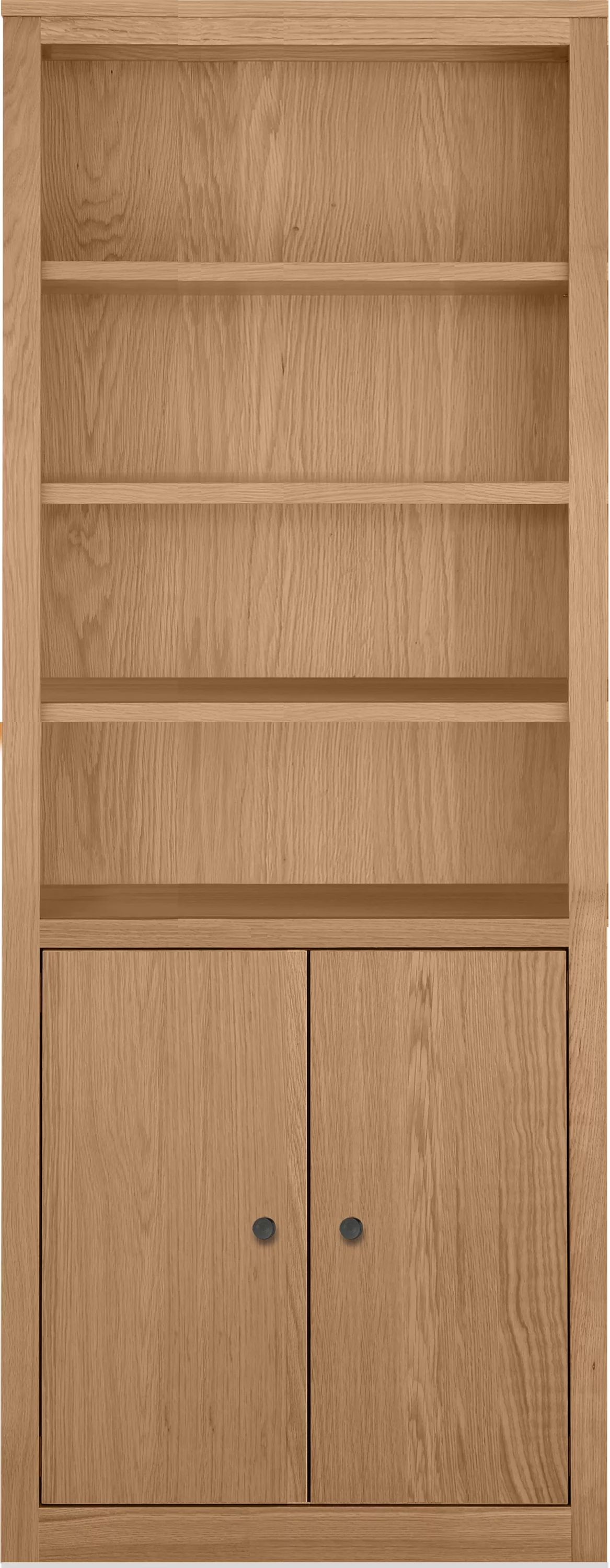 Woodwind 29w 12d 72h Bookcase w/Doors in Rye with Natural Steel Knobs