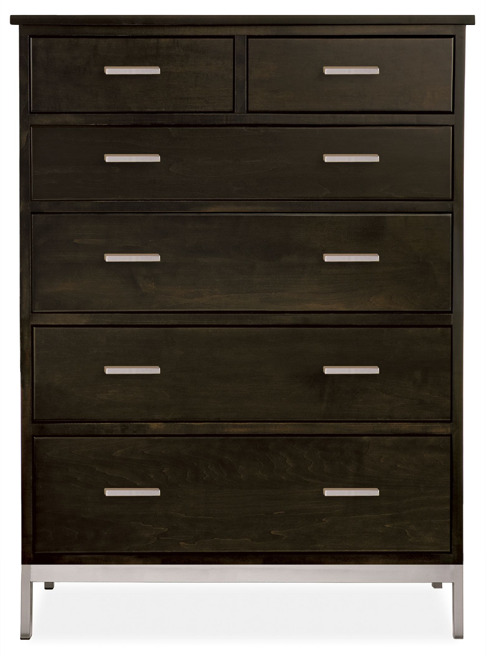 Linear 36w 20d 50h Six-Drawer Dresser in Charcoal w/Stainless Steel Base & Knobs