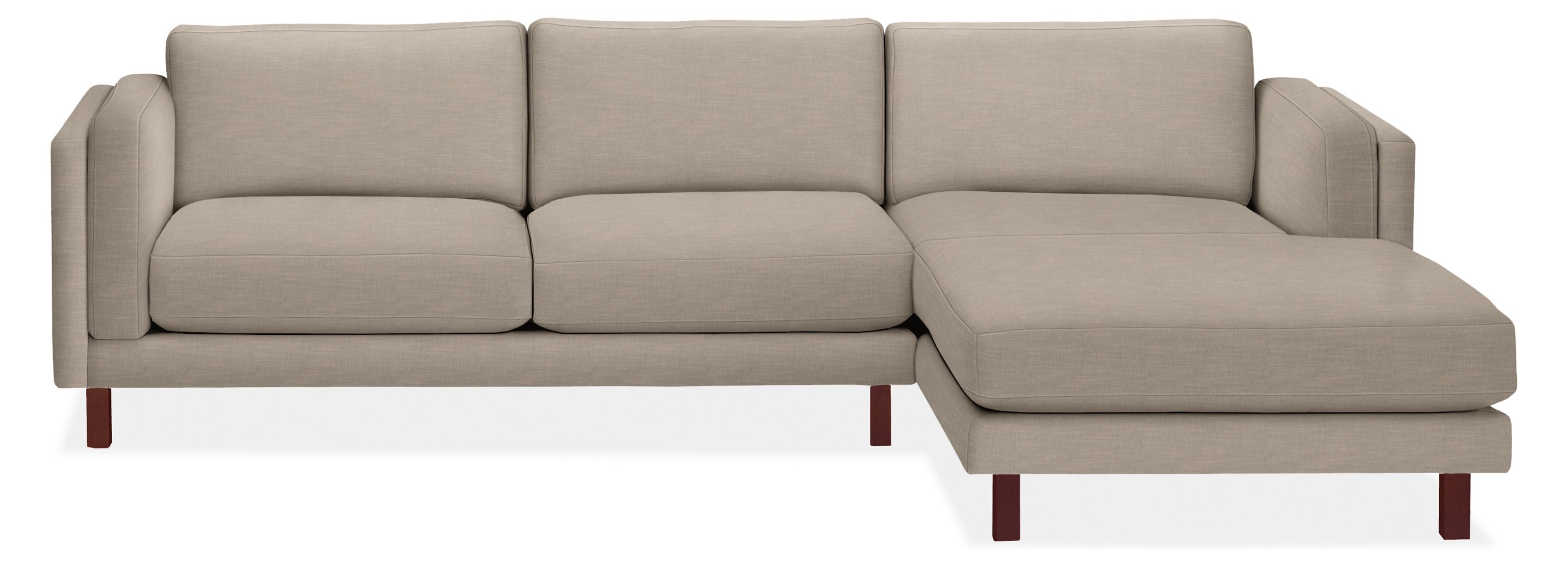 Cade 114" Sofa with Right-Arm Chaise in Destin Putty with Mocha Legs