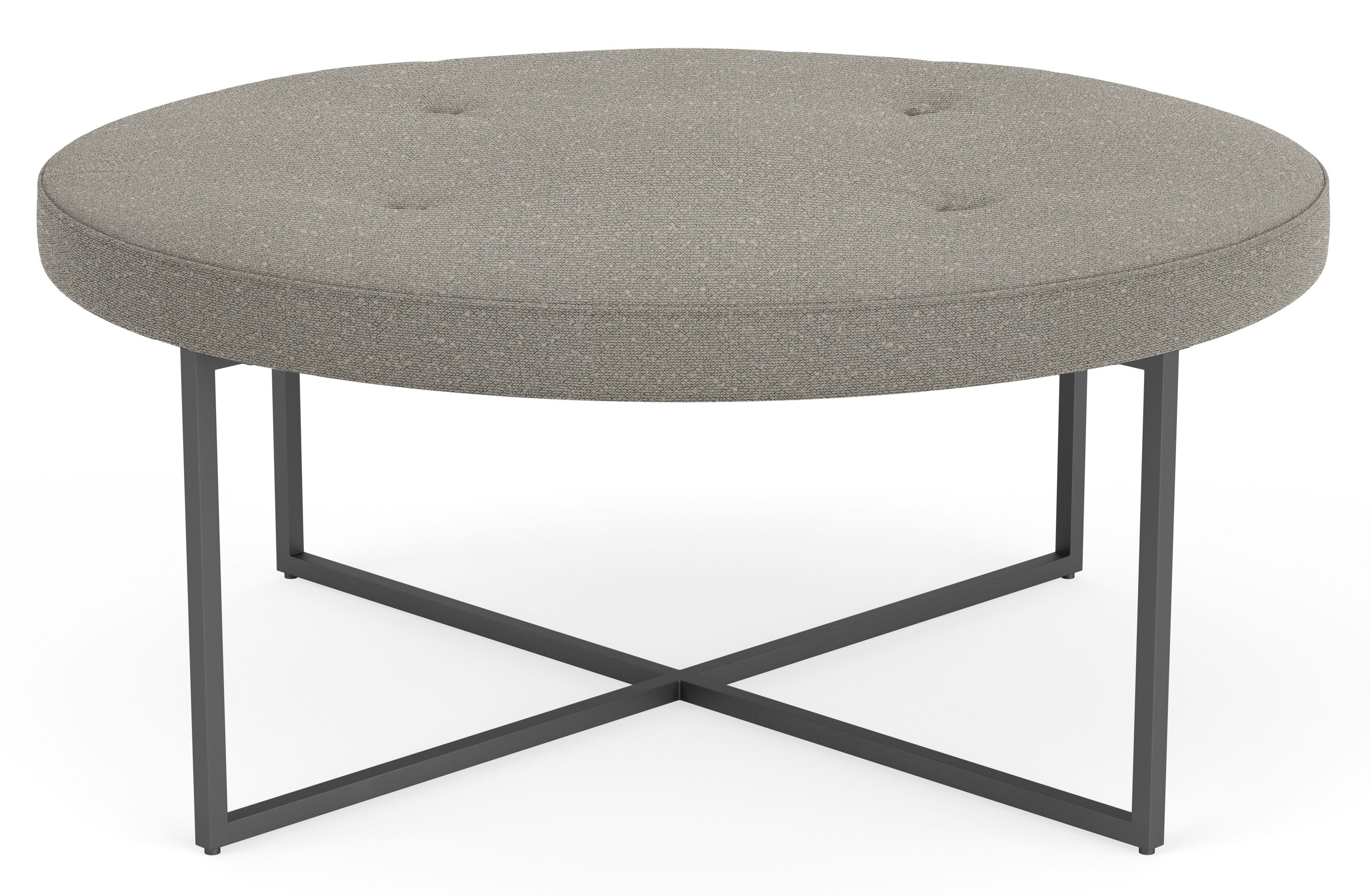 Sidney 36 diam 16h Round Ottoman in Declan Grey with Graphite Frame