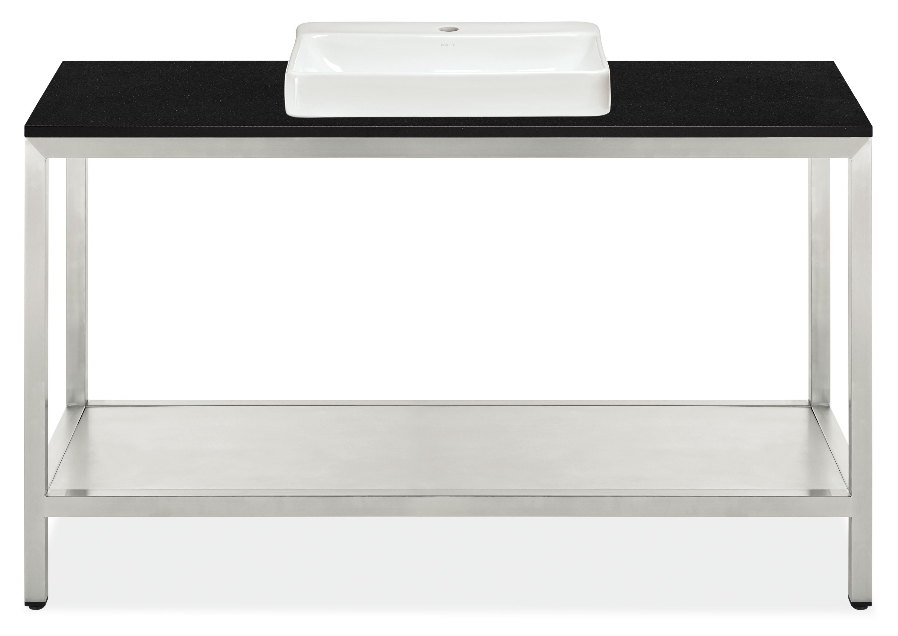 Parsons 60w 21.75d 37.25h Bath Vanity in SS w/Black Top & 1-Hole Vox Vessel Sink