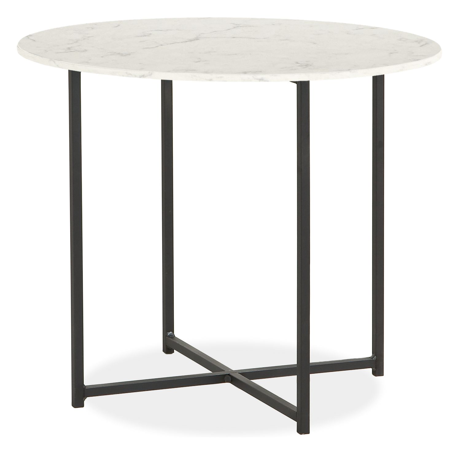 Classic 27 diam 22h Round End Table in Natural Steel w/Marbled White Quartz