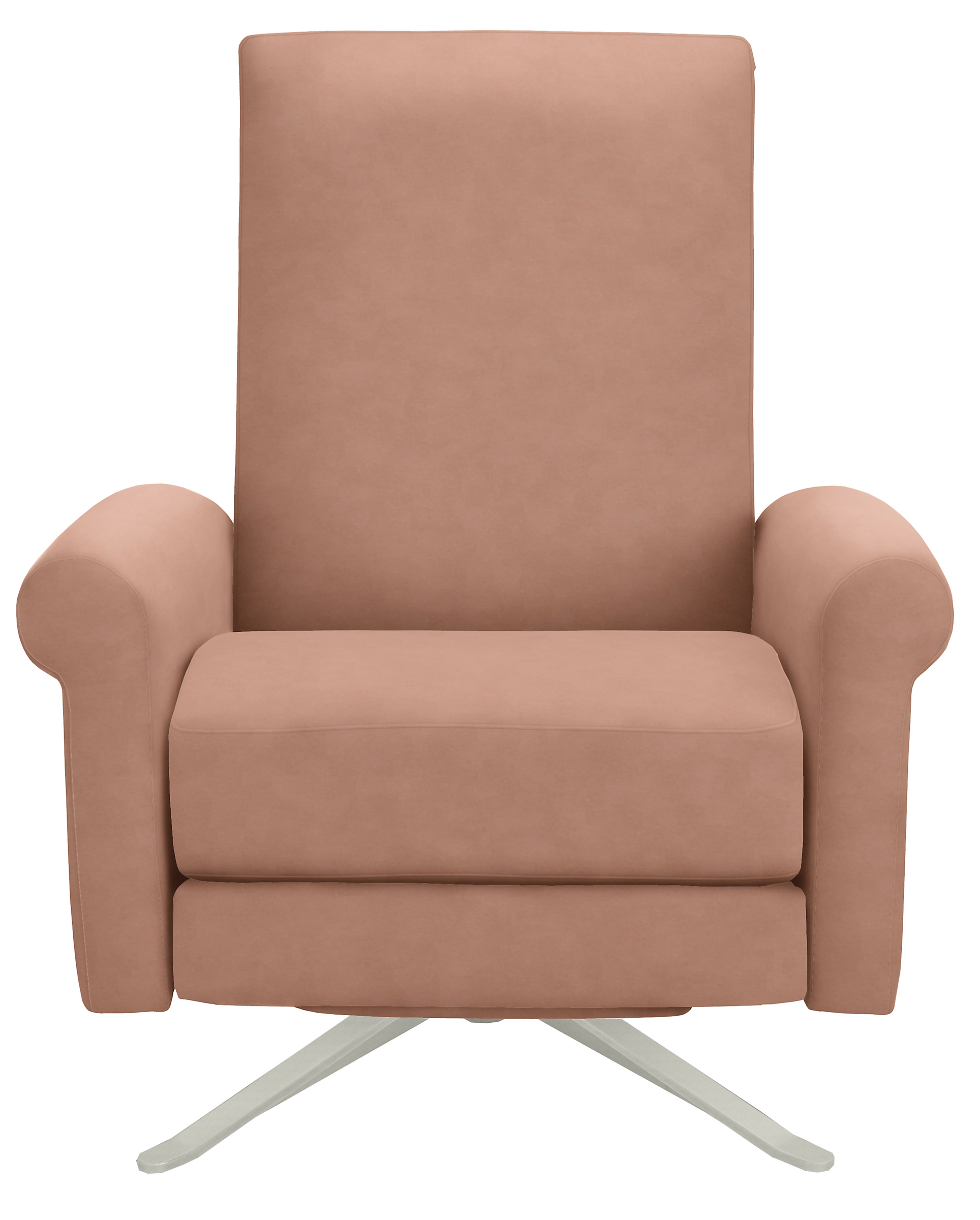 Arlo Rolled Arm Recliner in Vance Rose with Polished Nickel Swivel Base