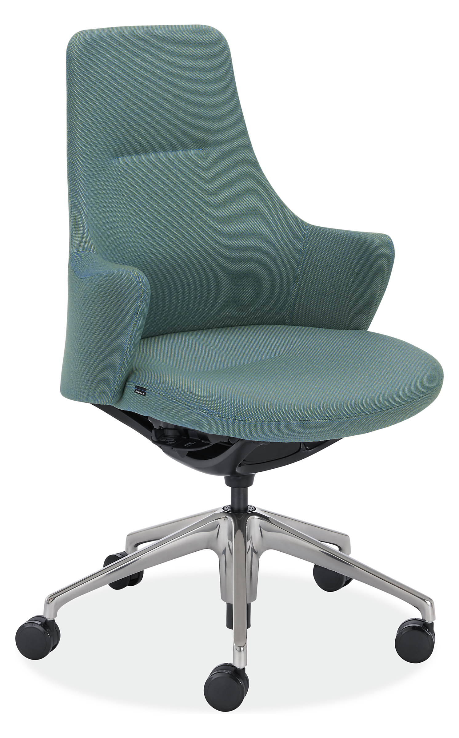LW Office Chair in Polished Aluminum with Teal Twill Fabric