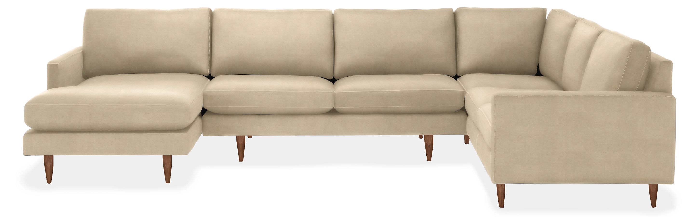 Jasper 137x91" Three-Piece Sectional w/LAChaise in View Wheat with Walnut Legs