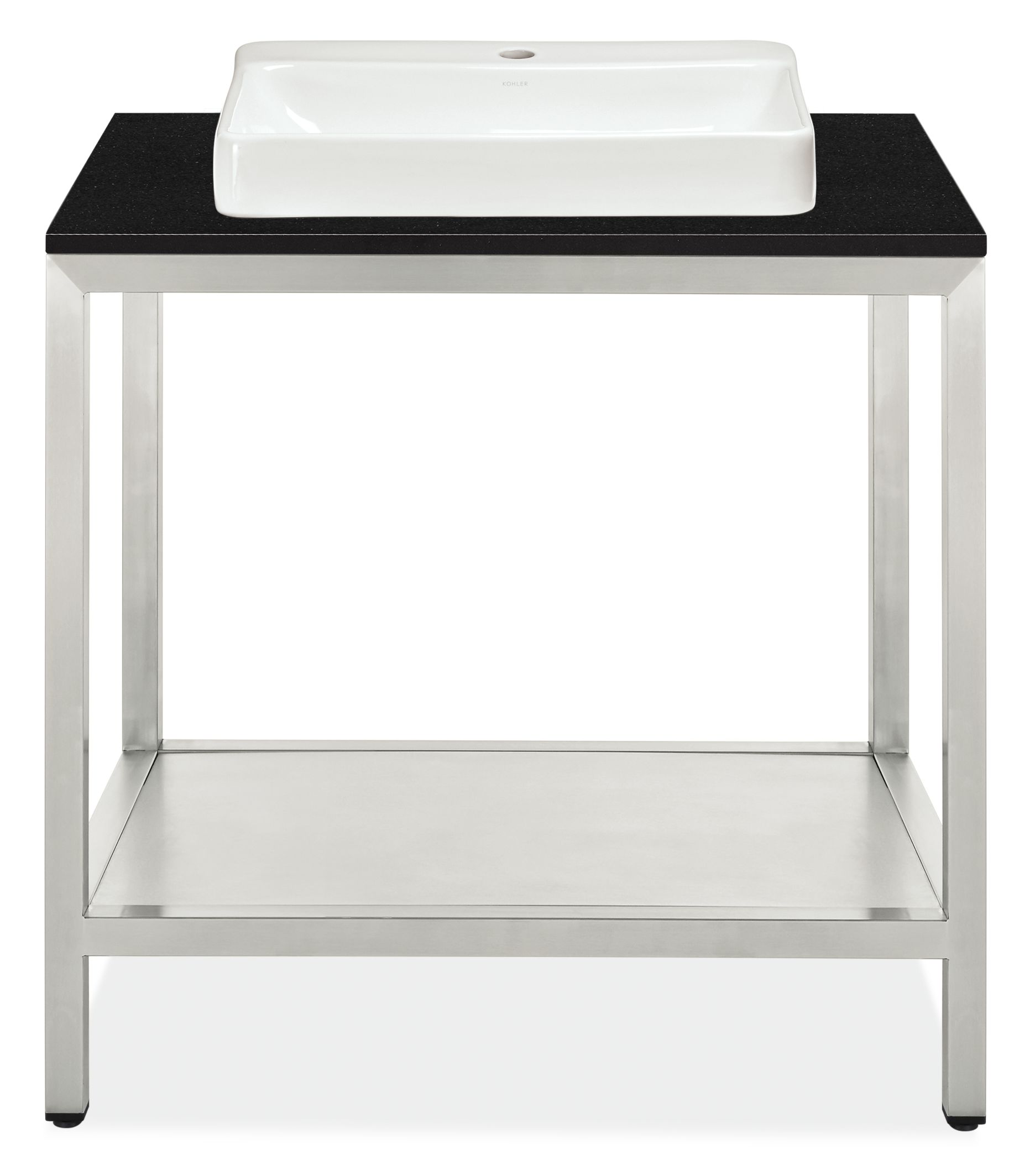 Parsons 36w 21.75d 37.25h Bath Vanity in SS w/Black Top & 1-Hole Vox Vessel Sink