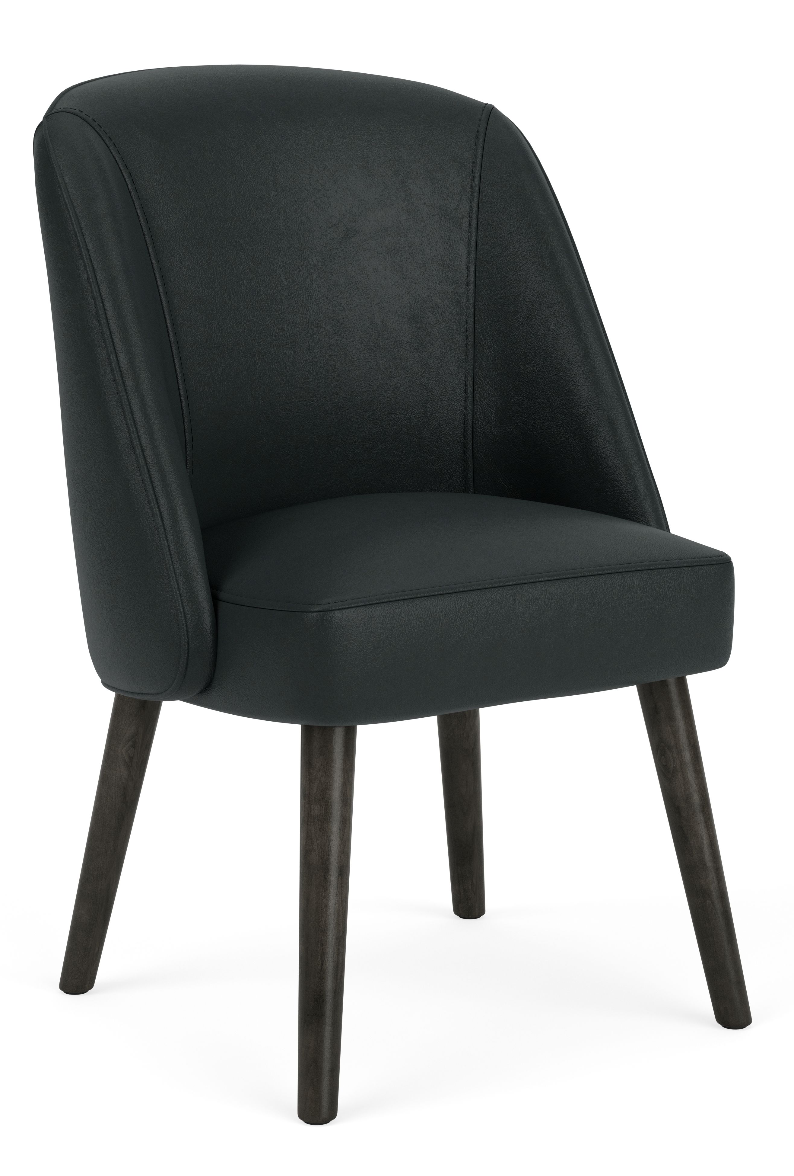 Cora Side Chair in Pesaro Black Leather w/Charcoal Legs