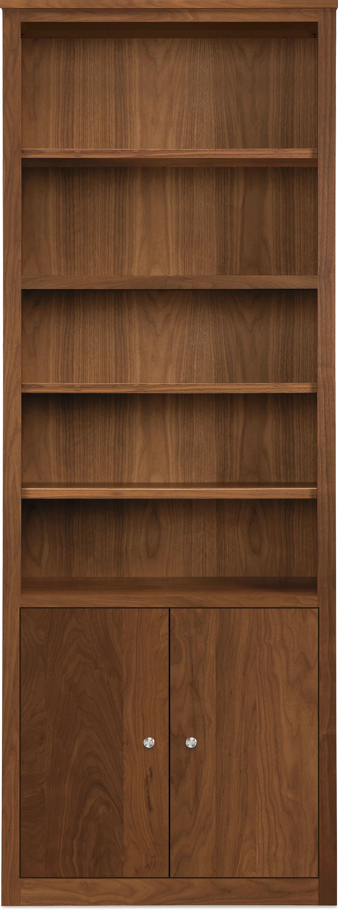 Woodwind 36w 17d 86h Bookcase w/Doors in Walnut with Stainless Steel Knobs