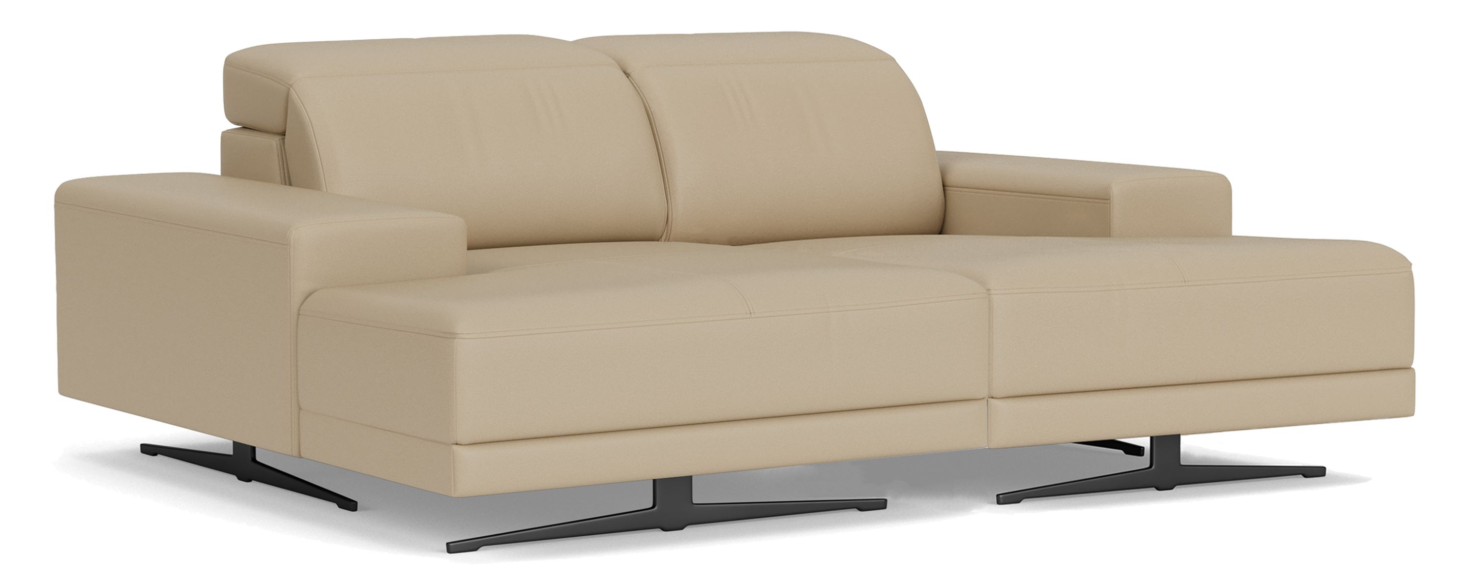 Gio 2pc Double Chaise in Nikola Stone Leather with Black Legs