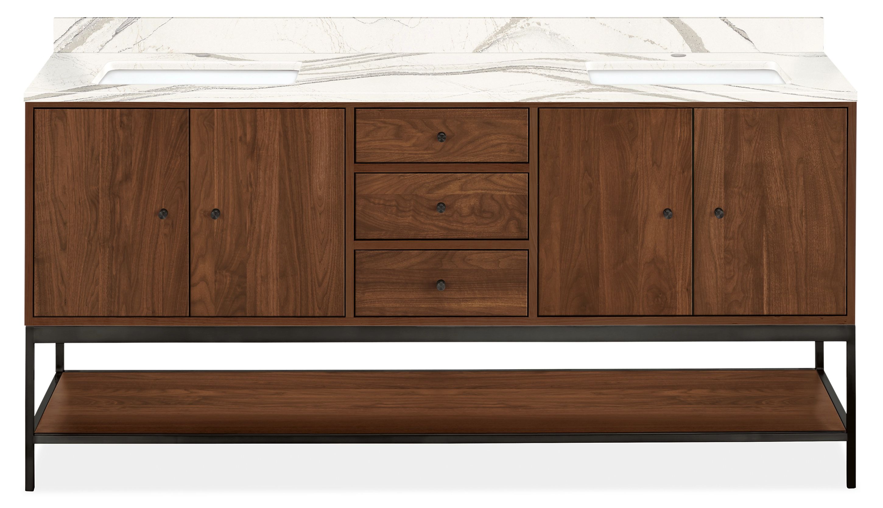 Linear 70.5w 21.75d DBL Vanity w/Shelf No Overhang in Walnut w