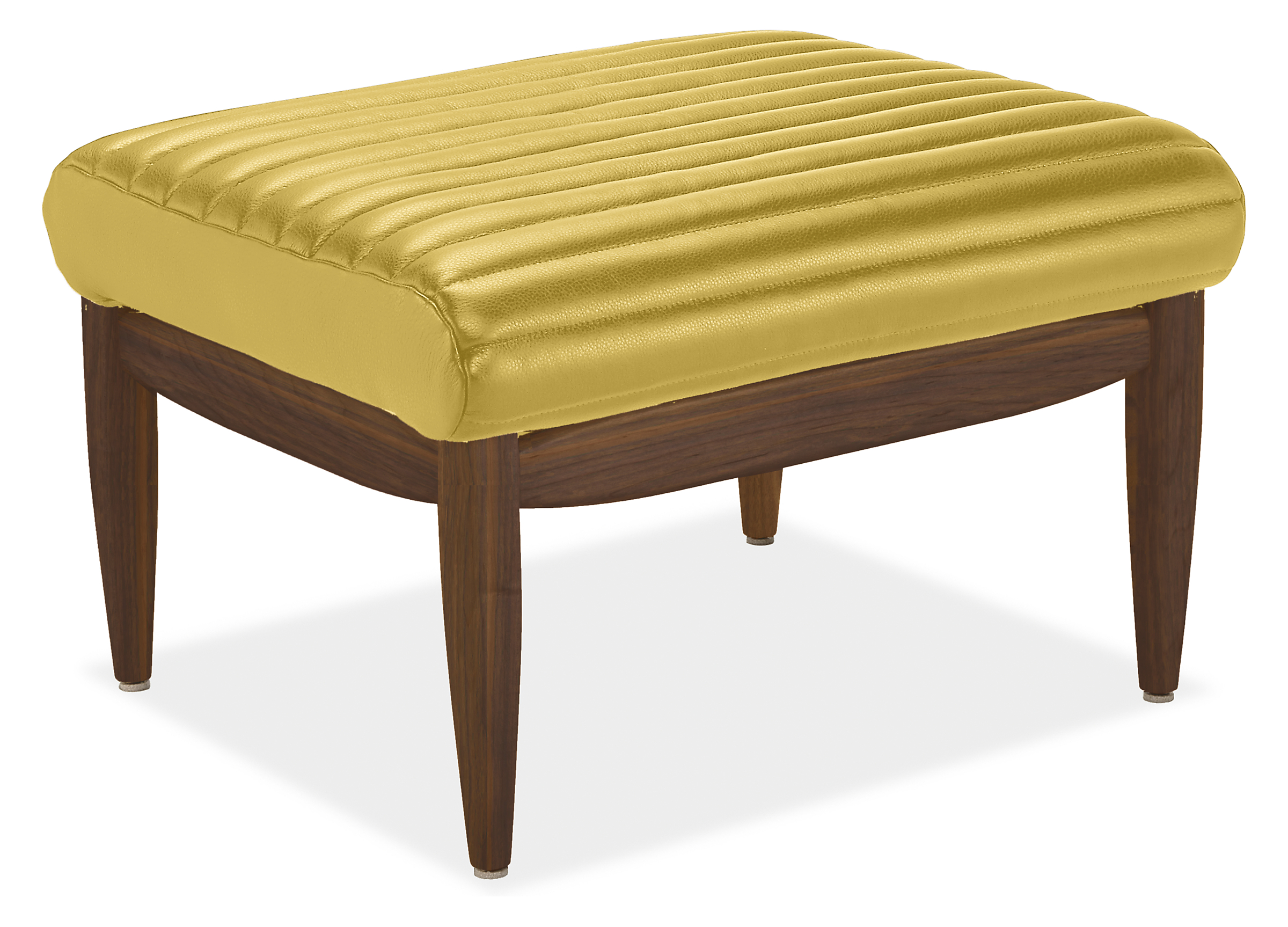 Callan 24w 20d 15h Ottoman in Vento Chartreuse Leather with Walnut Frame