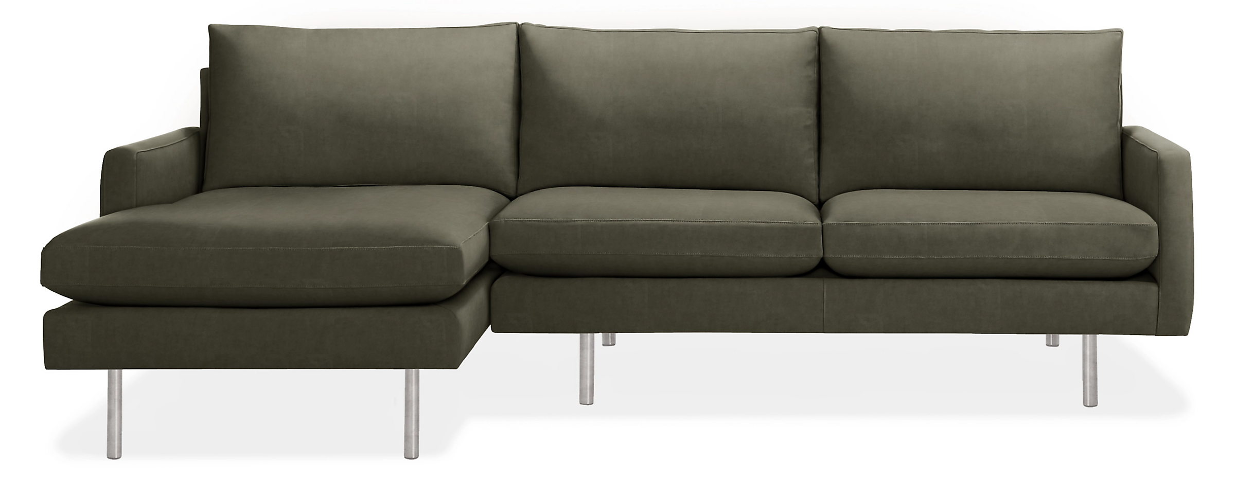Jasper 104" Sofa with Left-Arm Chaise in View Pewter with Stainless Steel legs