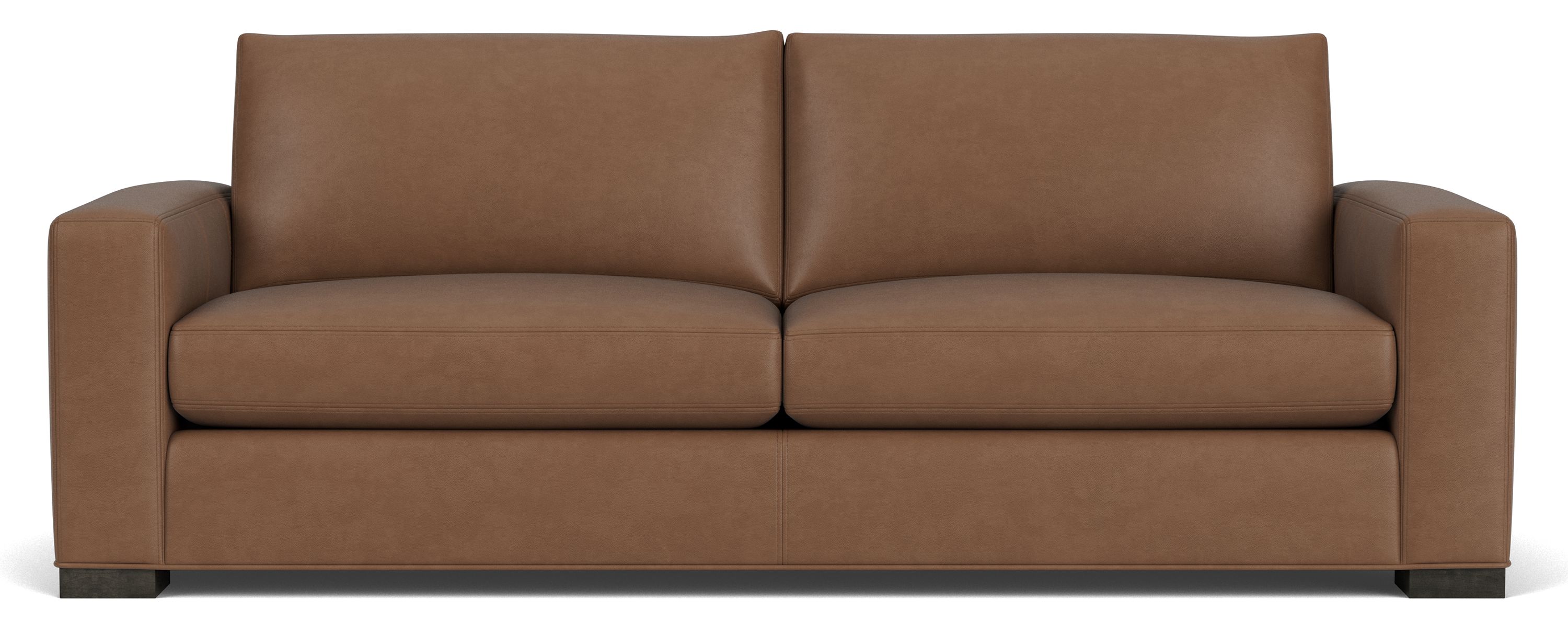 Metro 88" Two-Cushion Sofa in Fiero Cognac Leather with Charcoal Legs