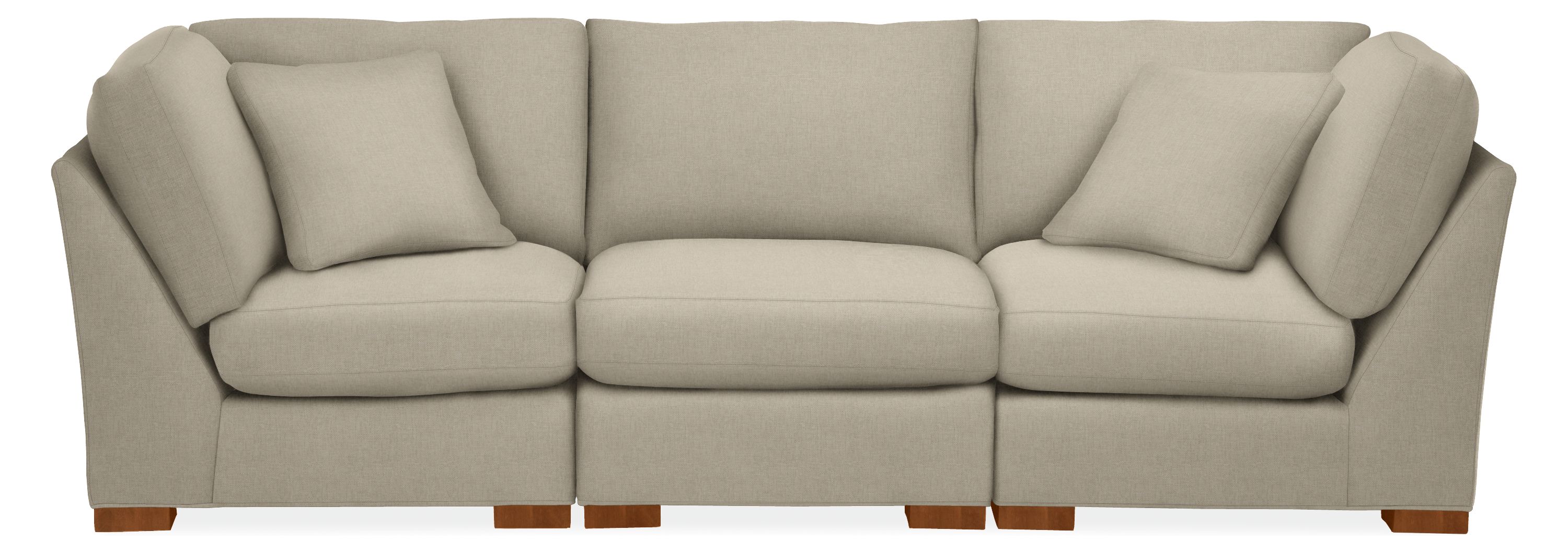 Metro 107" Three-Piece Modular Sofa in Sumner Linen with Mocha Legs