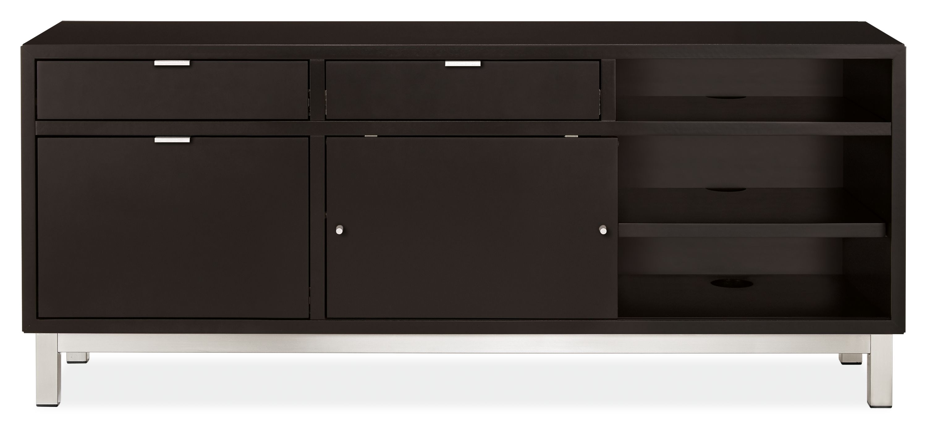 Copenhagen 60w 16d 25h Left-File Drawer Bench in Ebony with Stainless Steel Base