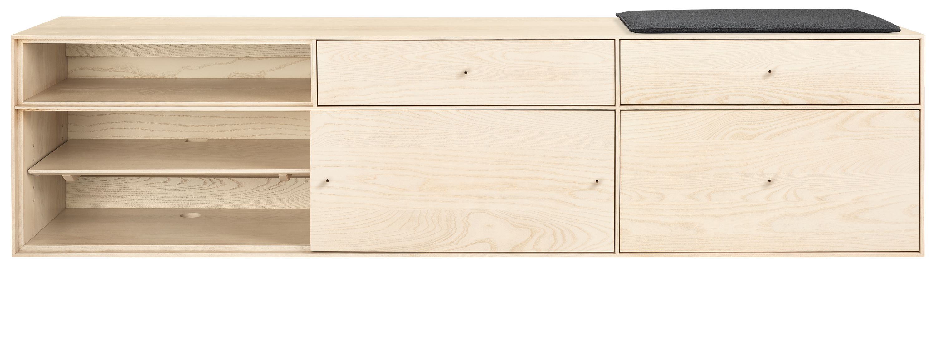 Hudson 80.25w 16.5d 24.5 Right-File Drawer Bench with Cushion and Wood Base